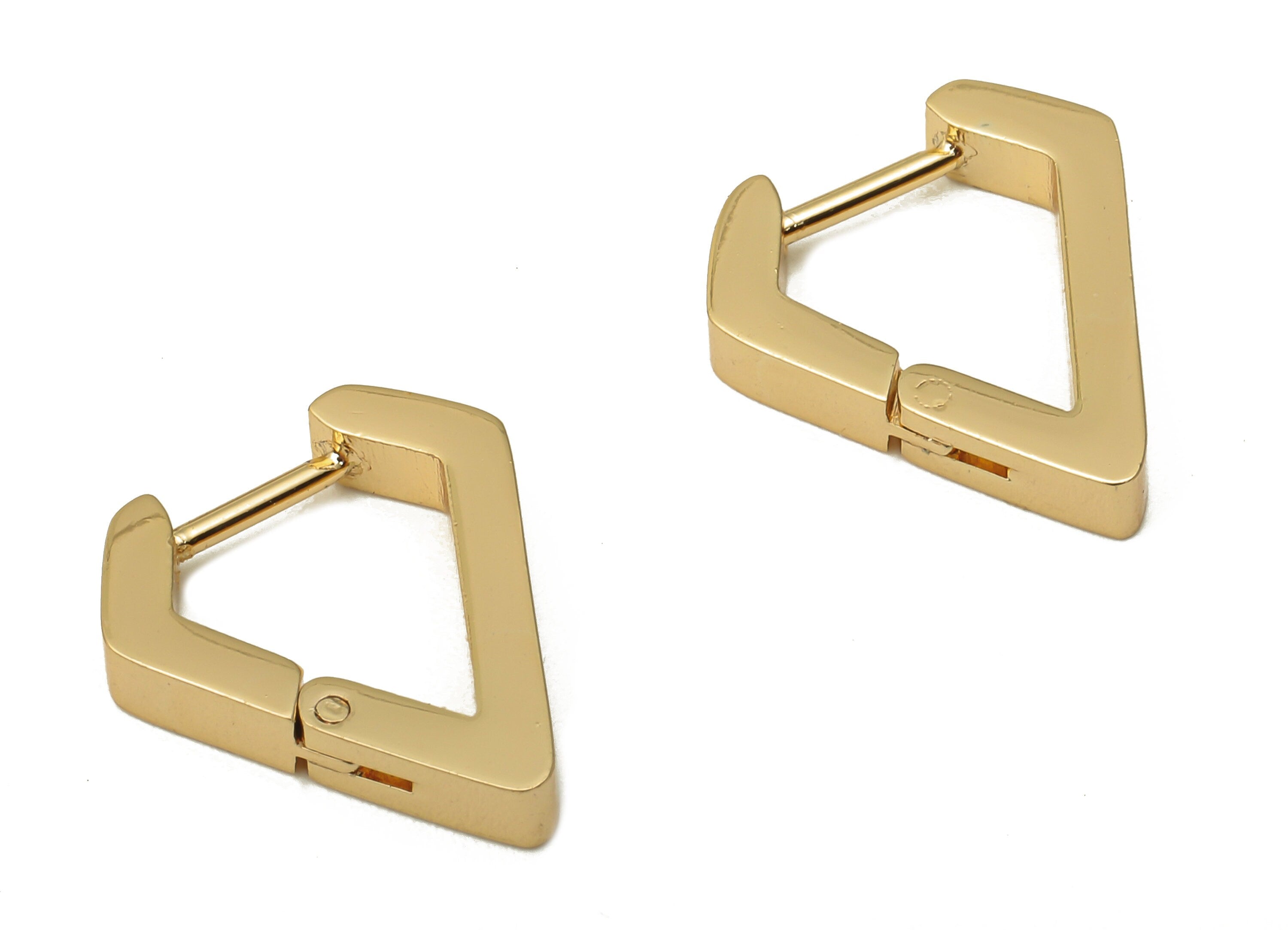 Brass Earrings Clasps - Brass Drop Hoop Clasps - Drop Diamond Earrings - 18K Real Gold Plated Brass - 15.9x13.98x2.78mm - RGP5075 - DOMEDBAZAAR