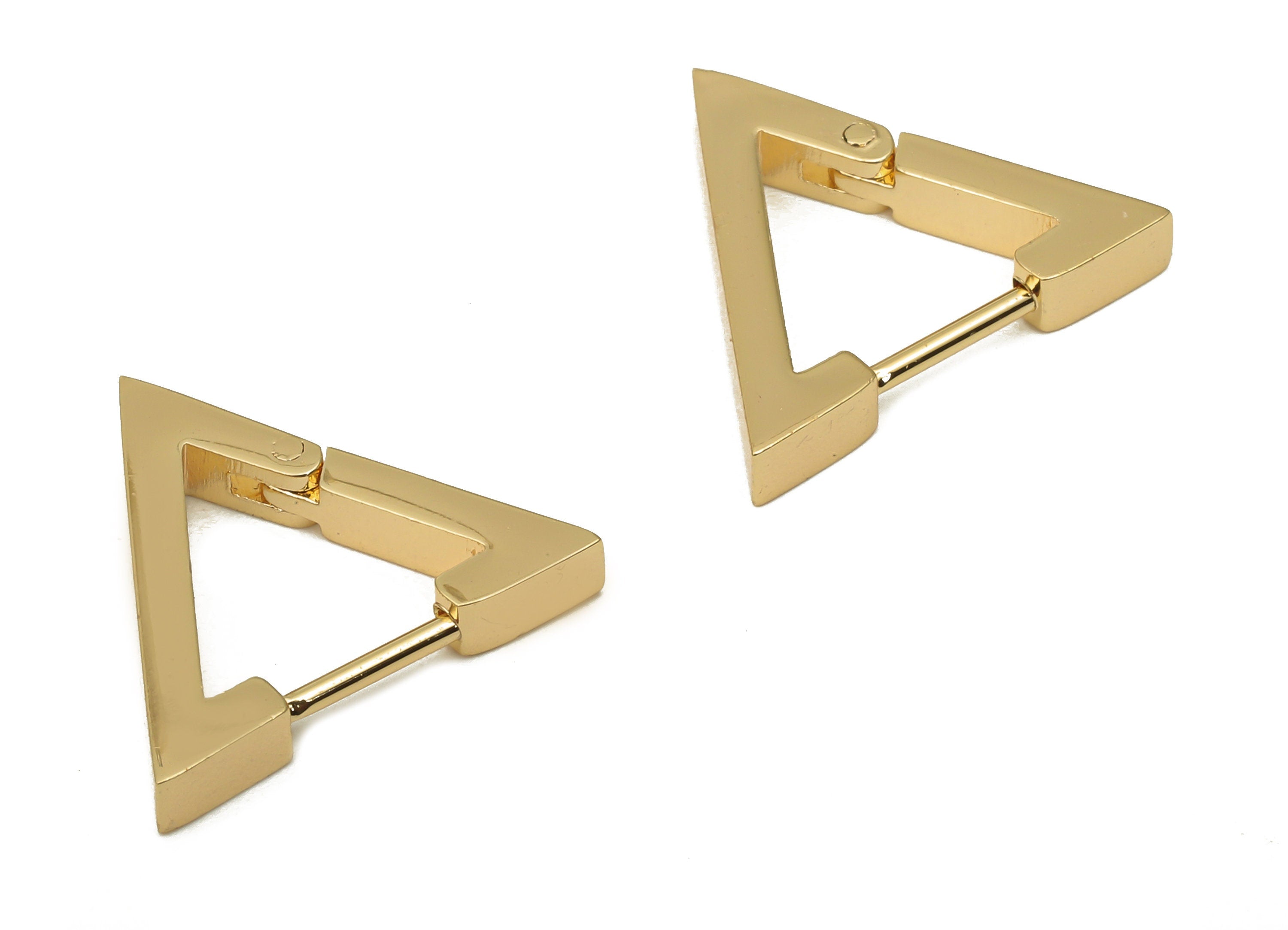 Brass Triangle Earrings Clasps - Brass Hoop Earrings - Brass Triangle Hoop Clasps - 18K Real Gold Plated Brass - 18.14x16x2.86mm - RGP5080 - DOMEDBAZAAR