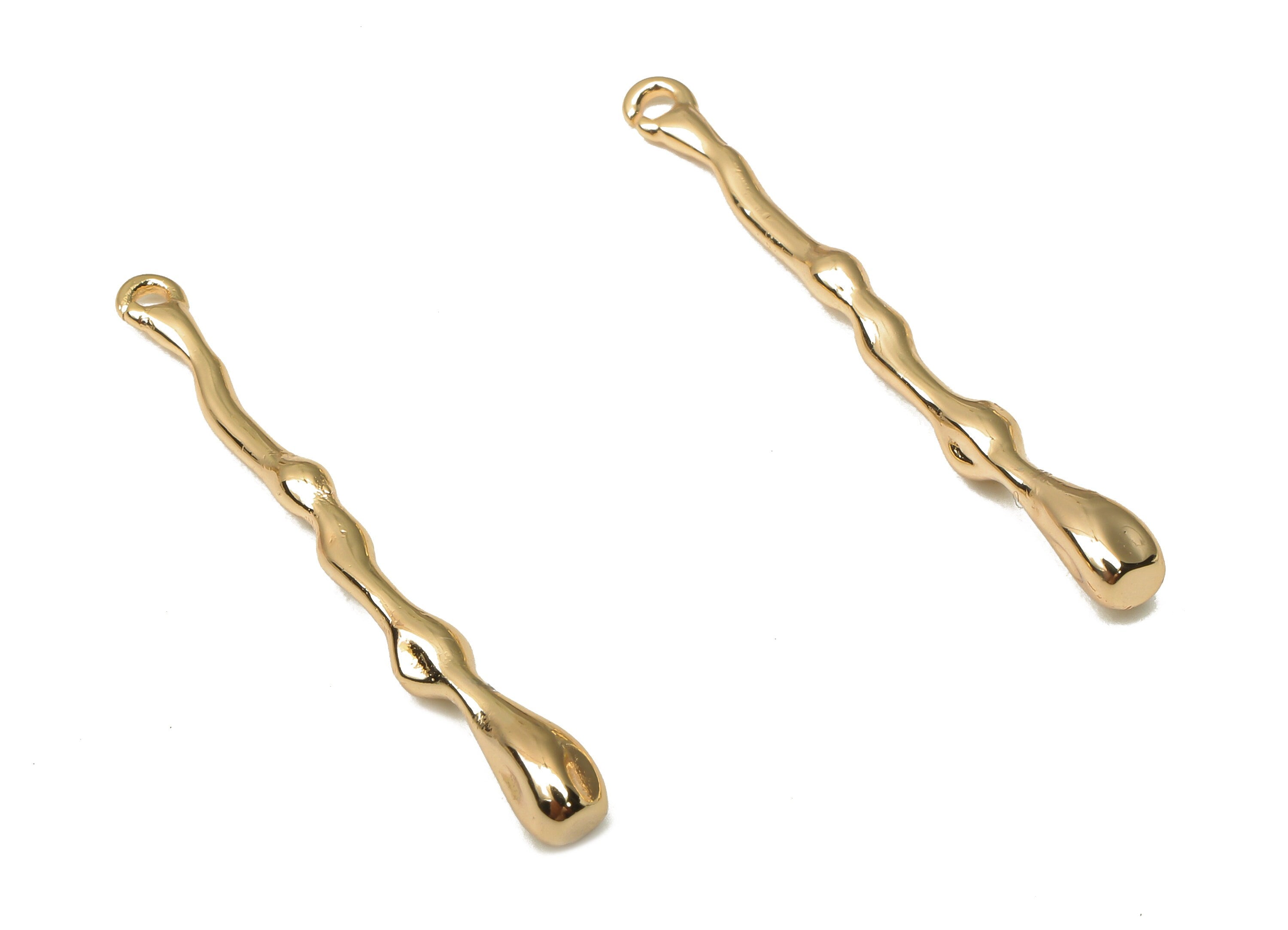 Brass Long Melting Bar Earring Charm - Brass Irregular pendant - Brass Necklace - 18K Real Gold Plated Brass - 30.82x3.36x3.36mm - RGP5081 - DOMEDBAZAAR
