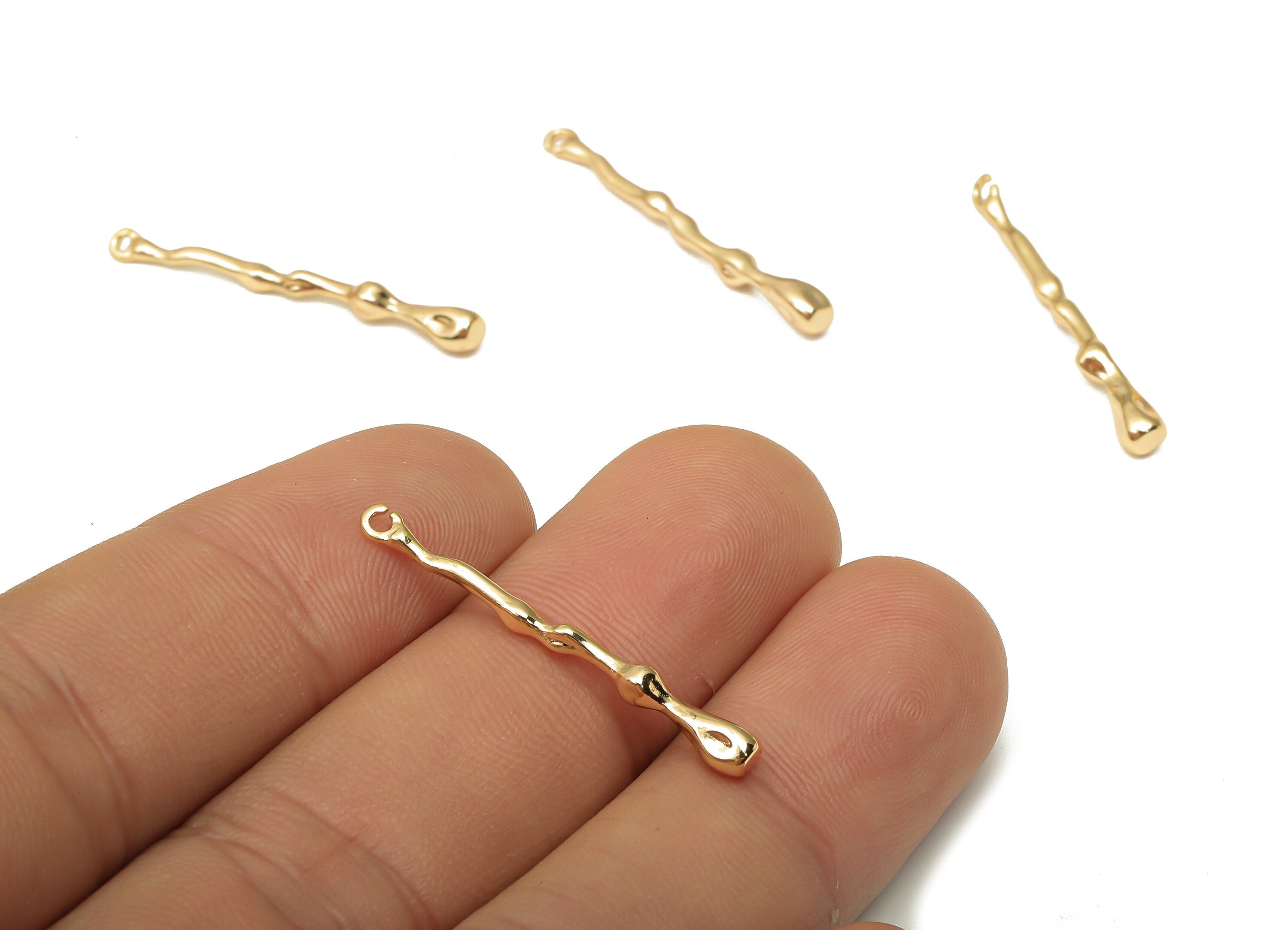 Brass Long Melting Bar Earring Charm - Brass Irregular pendant - Brass Necklace - 18K Real Gold Plated Brass - 30.82x3.36x3.36mm - RGP5081 - DOMEDBAZAAR