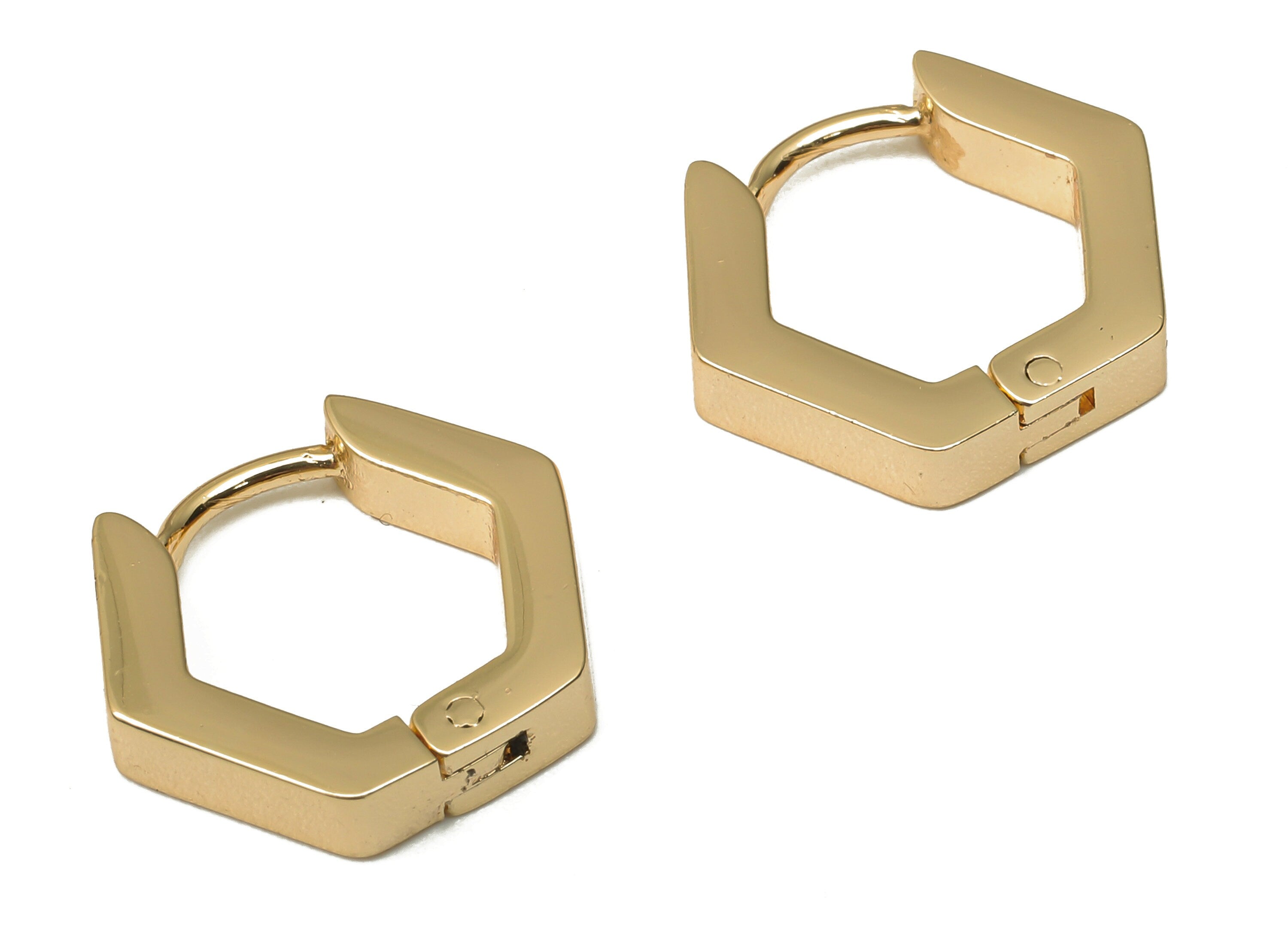 Brass Pentagon Earrings Clasp - Brass Geometric Thick Hexagon Hoop Earring - 18K Real Gold Plated Brass - 15.88x13.5x2.84mm - RGP5086 - DOMEDBAZAAR