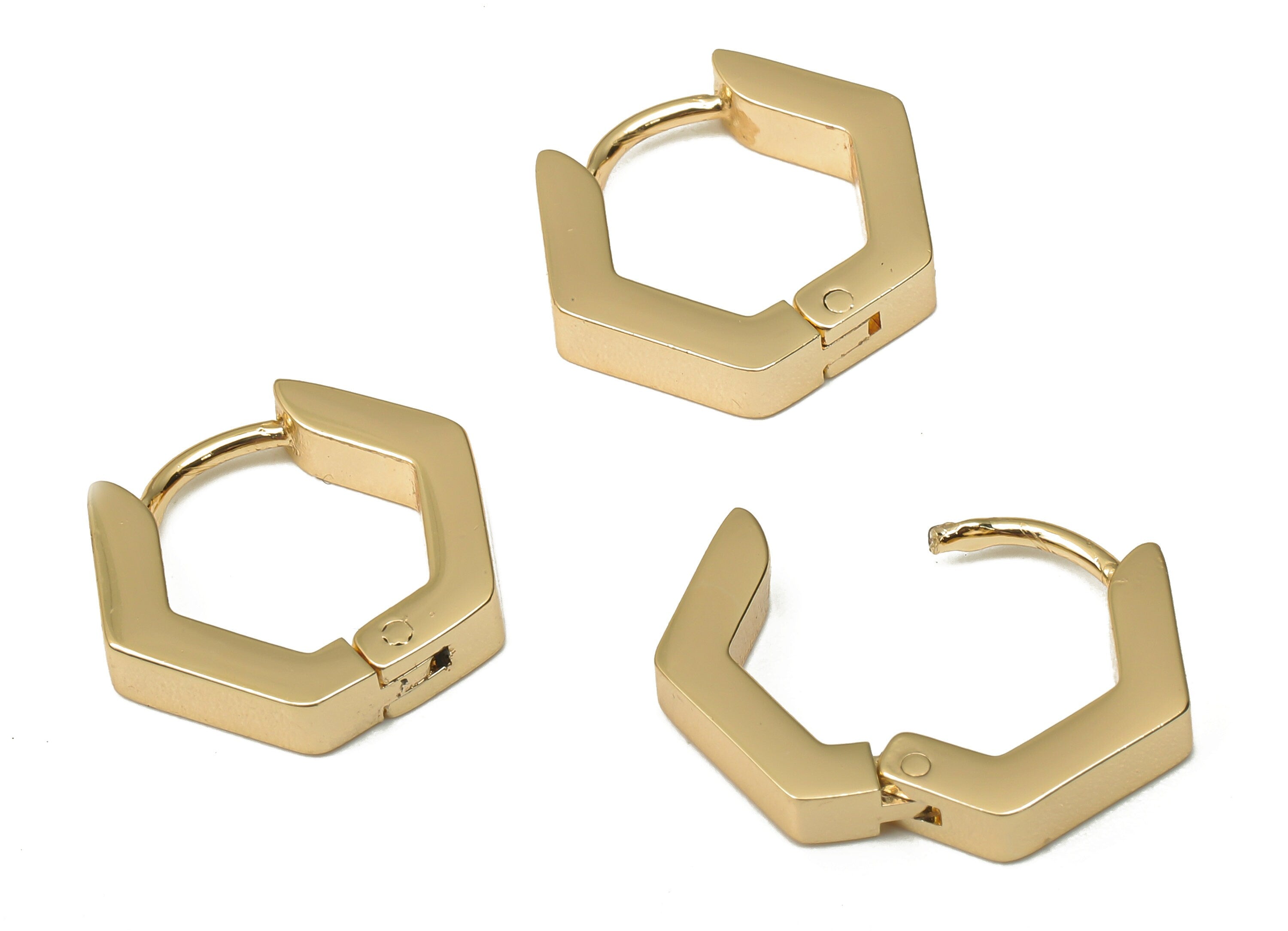 Brass Pentagon Earrings Clasp - Brass Geometric Thick Hexagon Hoop Earring - 18K Real Gold Plated Brass - 15.88x13.5x2.84mm - RGP5086 - DOMEDBAZAAR