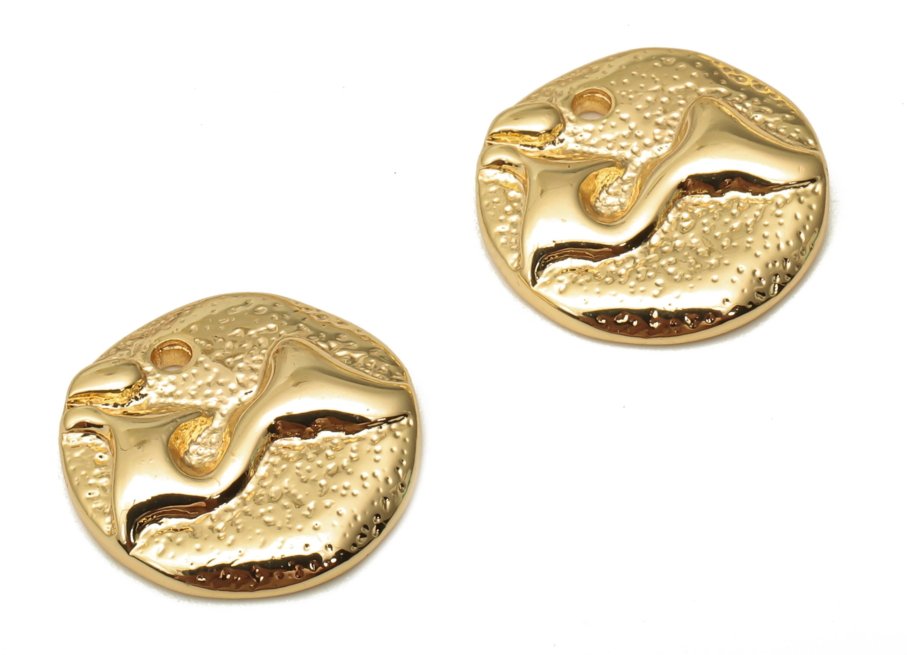 Brass Coin Earring - Gold Abstract Medallion Pendant - Irregular Circle Pendant - 18K Real Gold Plated Brass - 14.9x14.9x2.86mm - RGP5090 - DOMEDBAZAAR