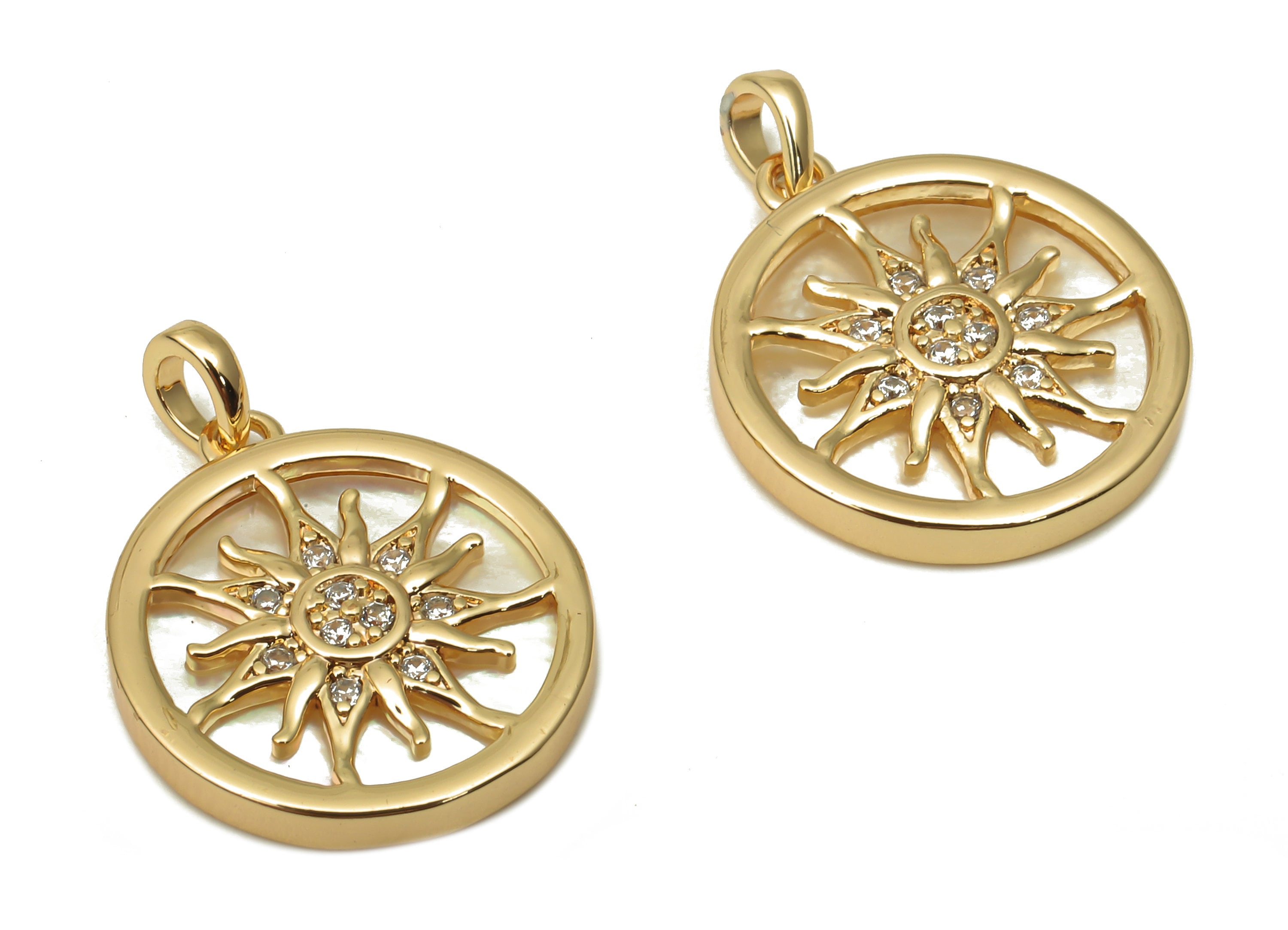 Brass Shell Earrings Charms With Zircon - Brass Shell Sun Hoop Pendant - Shell Charm - 18K Real Gold Plating - 19.84x15.06x2.29mm - RGP5091 - DOMEDBAZAAR