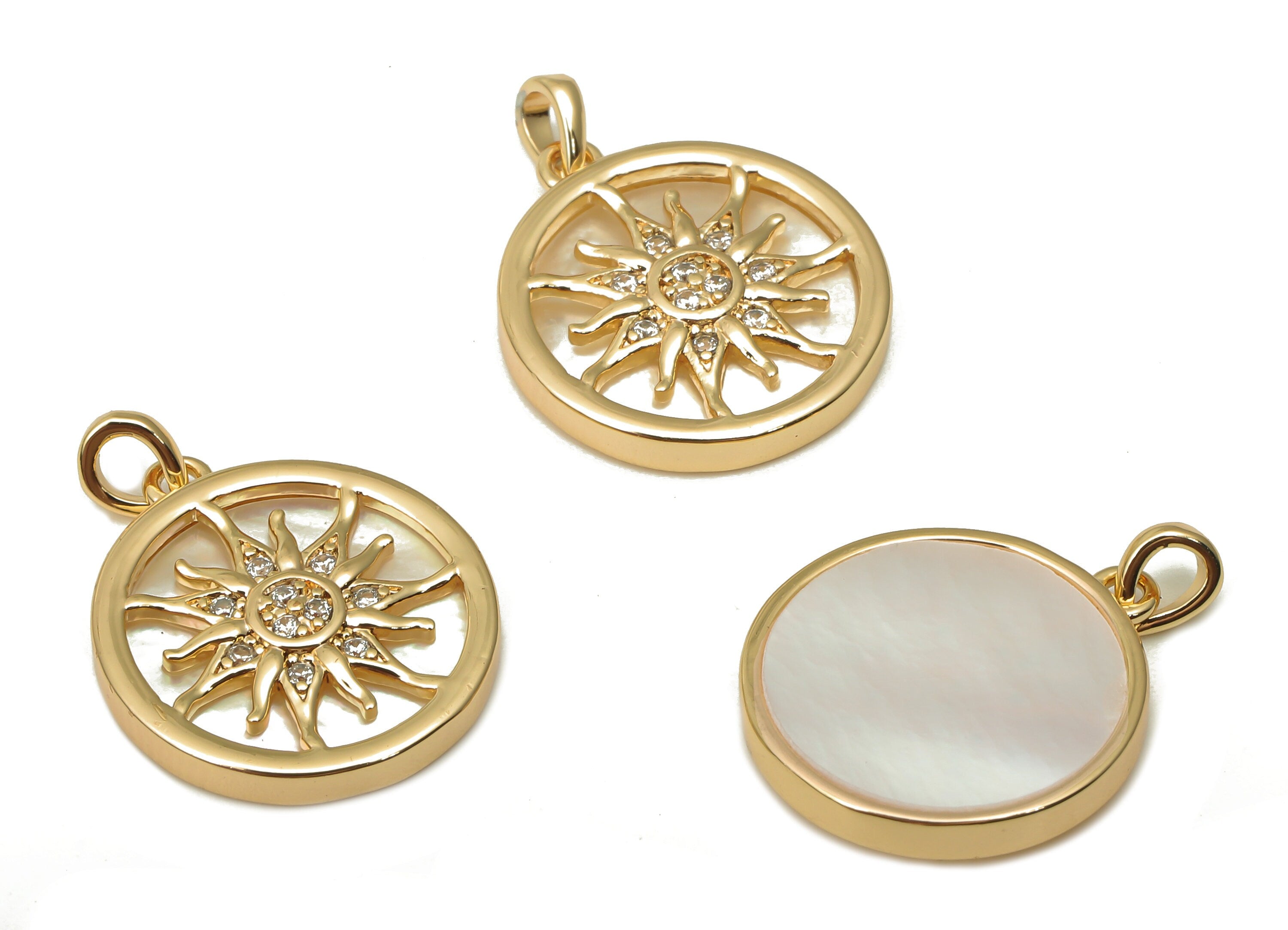 Brass Shell Earrings Charms With Zircon - Brass Shell Sun Hoop Pendant - Shell Charm - 18K Real Gold Plating - 19.84x15.06x2.29mm - RGP5091 - DOMEDBAZAAR