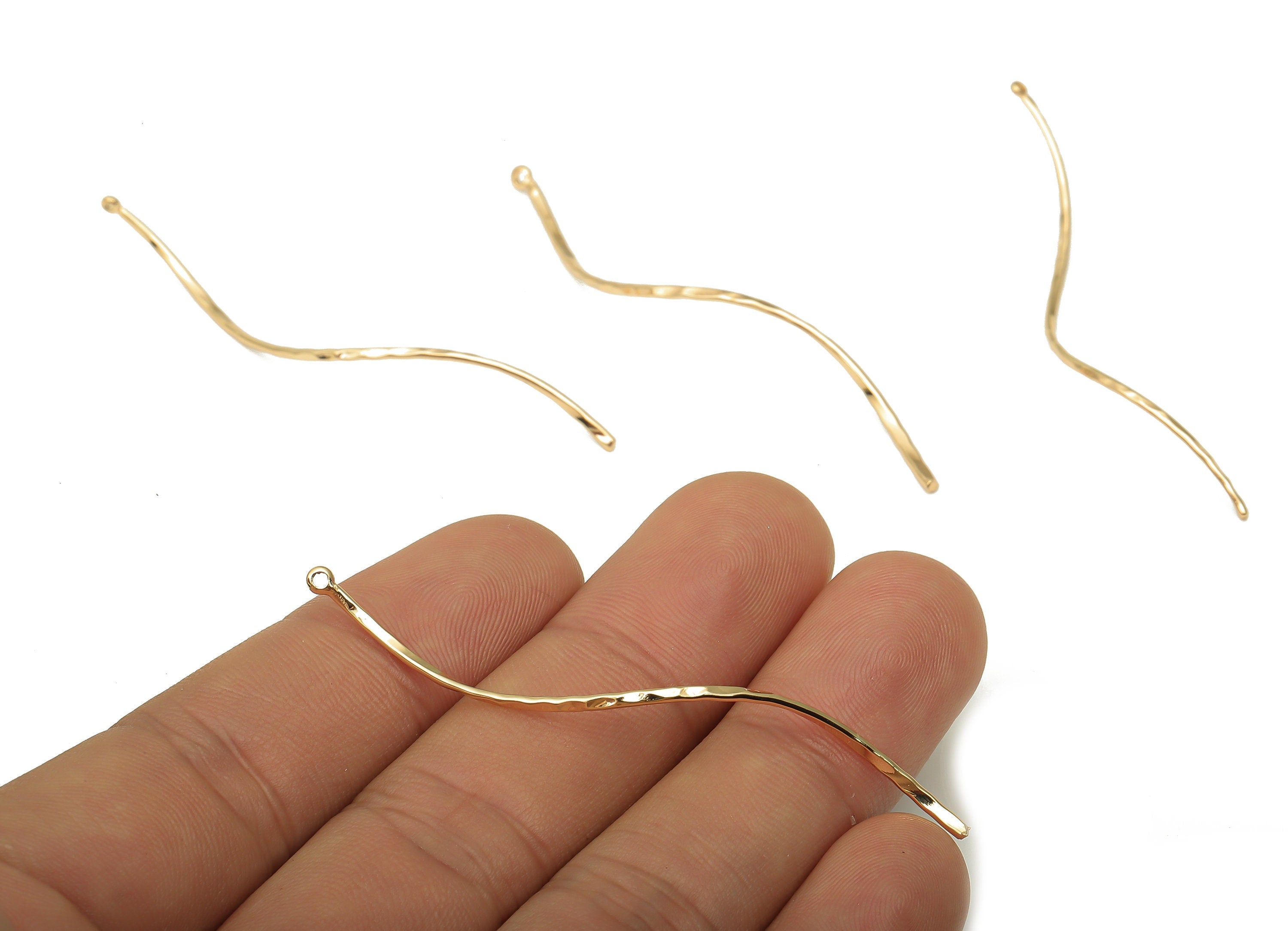 Brass Curly Pendants - Brass Thin Long Curved Earring Wire Pendant - For Necklace - 18K Real Gold Plated Brass - 62.82x1.4x0.72mm - RGP5092 - DOMEDBAZAAR