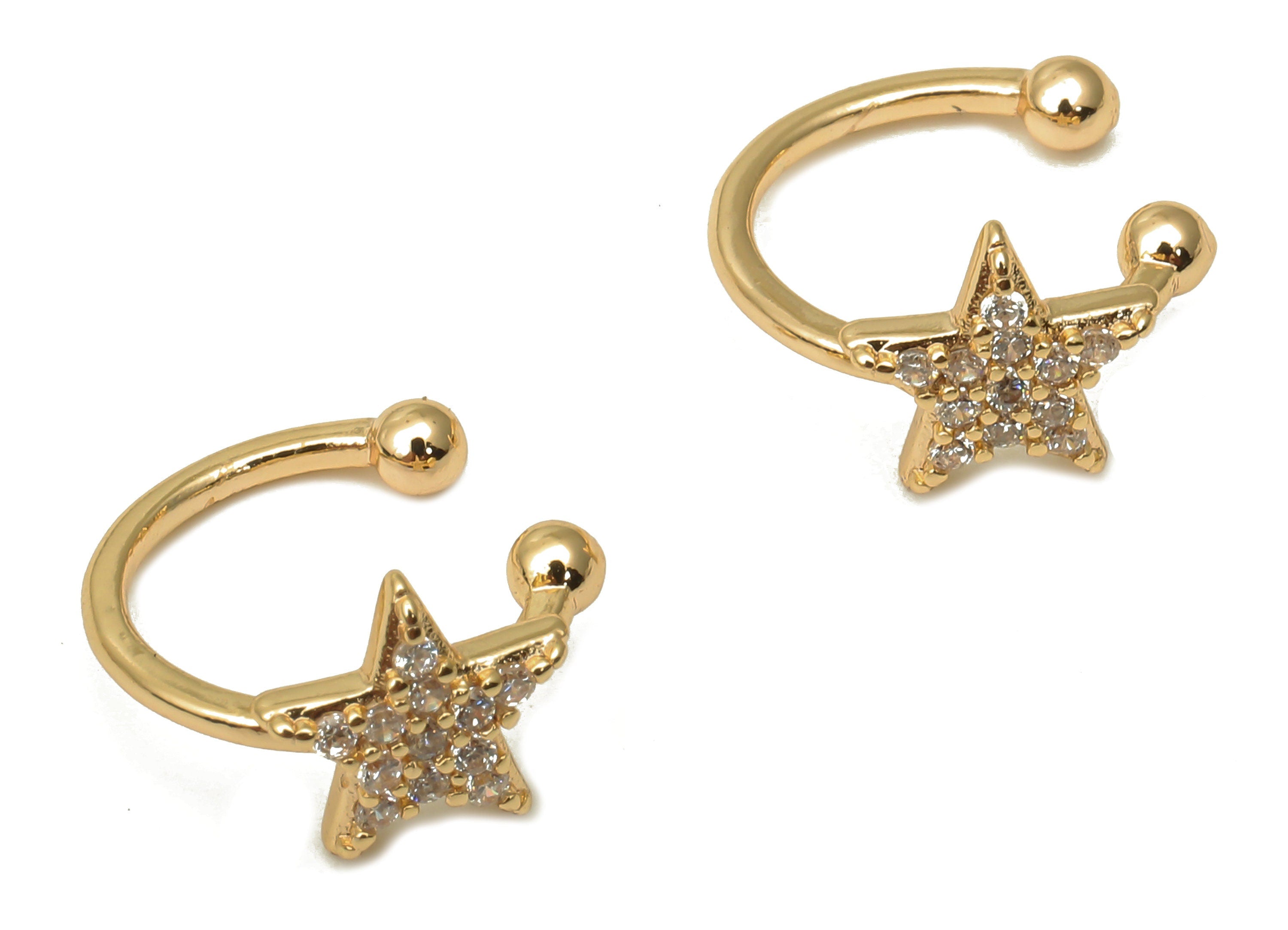 Brass Star Ring Charms - Brass Curled Ring With Zircon  - Brass Open Ring - 18K Real Gold Plated Brass - 12.86x11.27x1.88mm - RGP5094 - DOMEDBAZAAR
