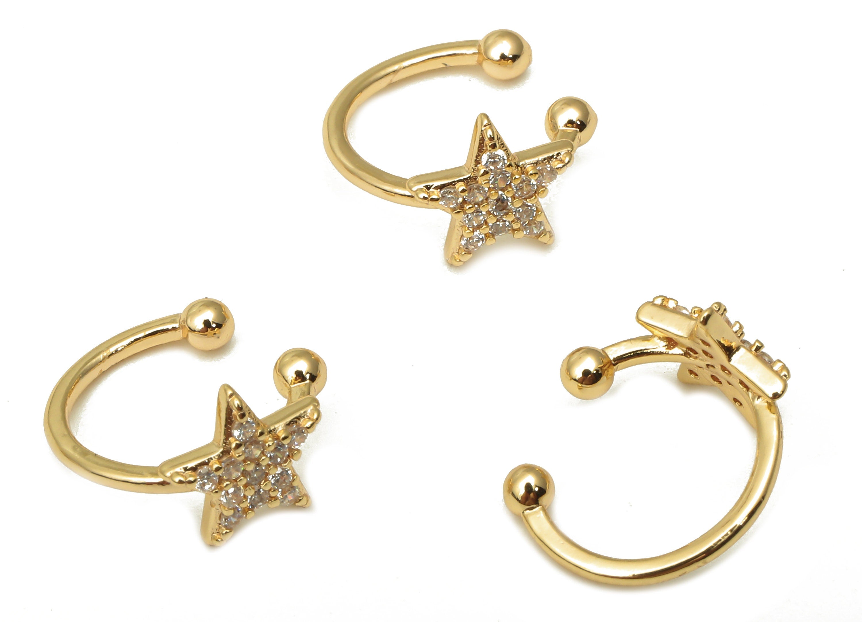 Brass Star Ring Charms - Brass Curled Ring With Zircon  - Brass Open Ring - 18K Real Gold Plated Brass - 12.86x11.27x1.88mm - RGP5094 - DOMEDBAZAAR
