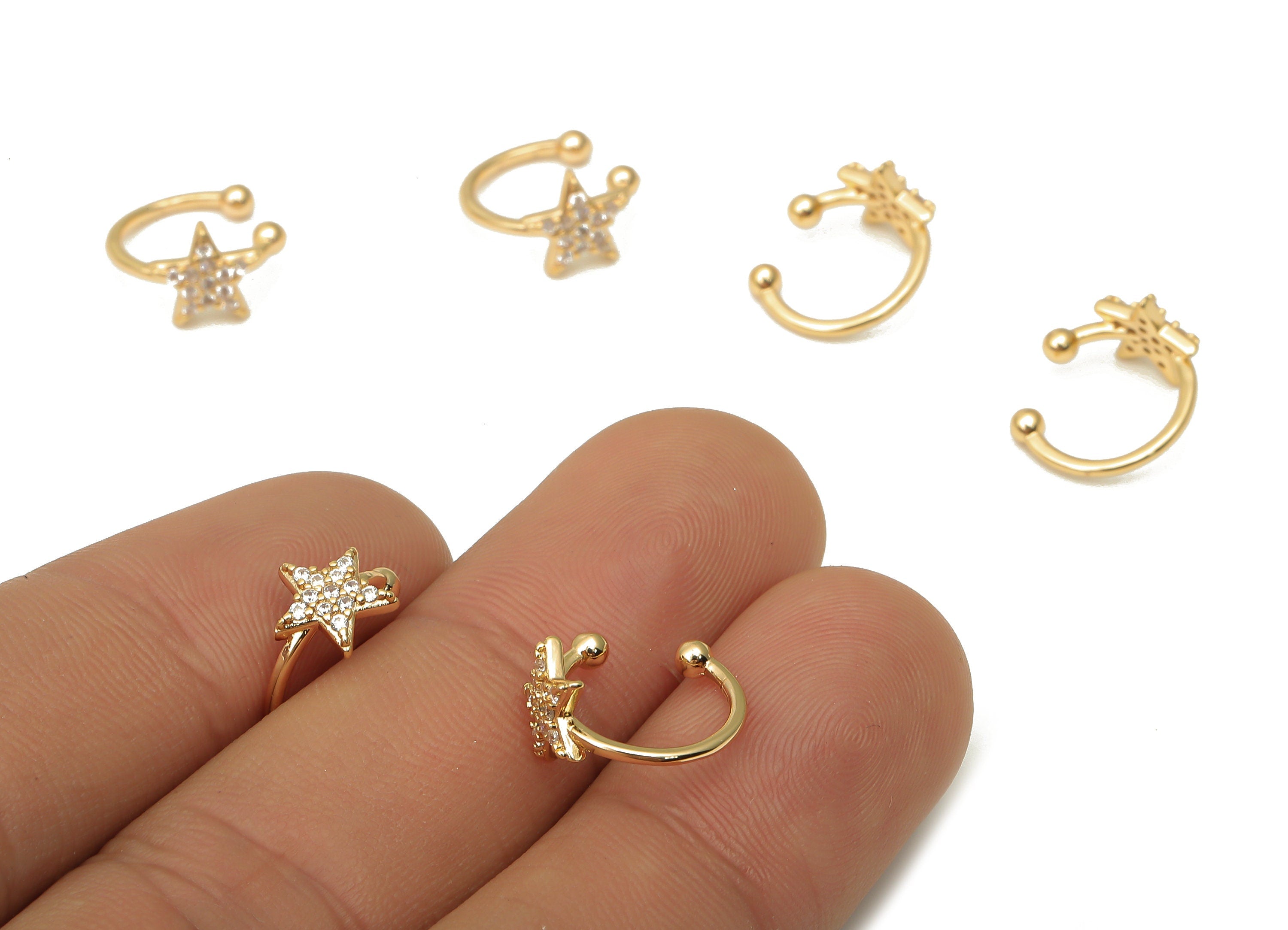 Brass Star Ring Charms - Brass Curled Ring With Zircon  - Brass Open Ring - 18K Real Gold Plated Brass - 12.86x11.27x1.88mm - RGP5094 - DOMEDBAZAAR