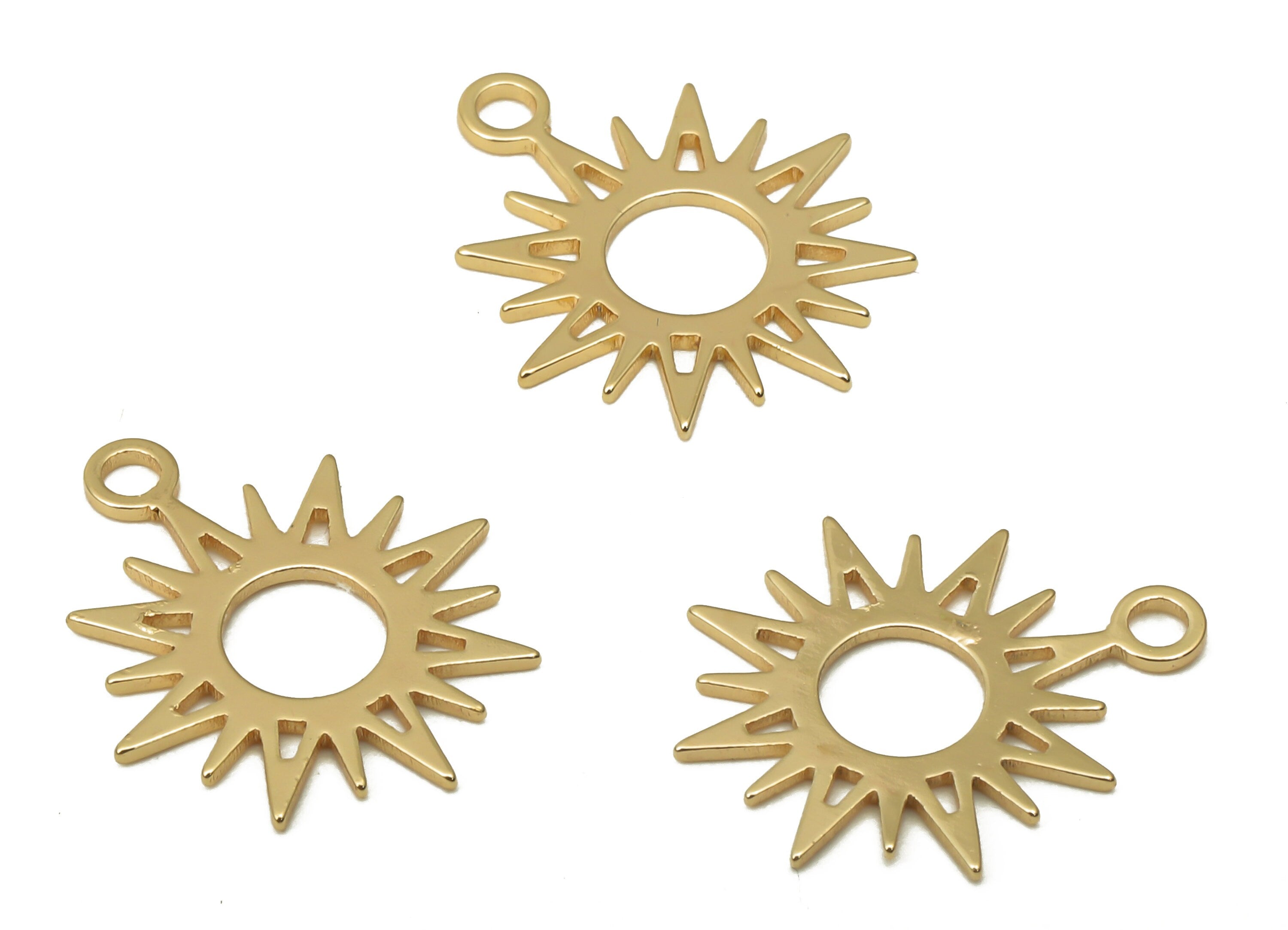 Brass Sun Earrings Charm - Brass Round Sun Pendant - Mini Sun Necklace - 18K Real Gold Plated Brass - 15.2x12.96x0.62mm - RGP5096 - DOMEDBAZAAR