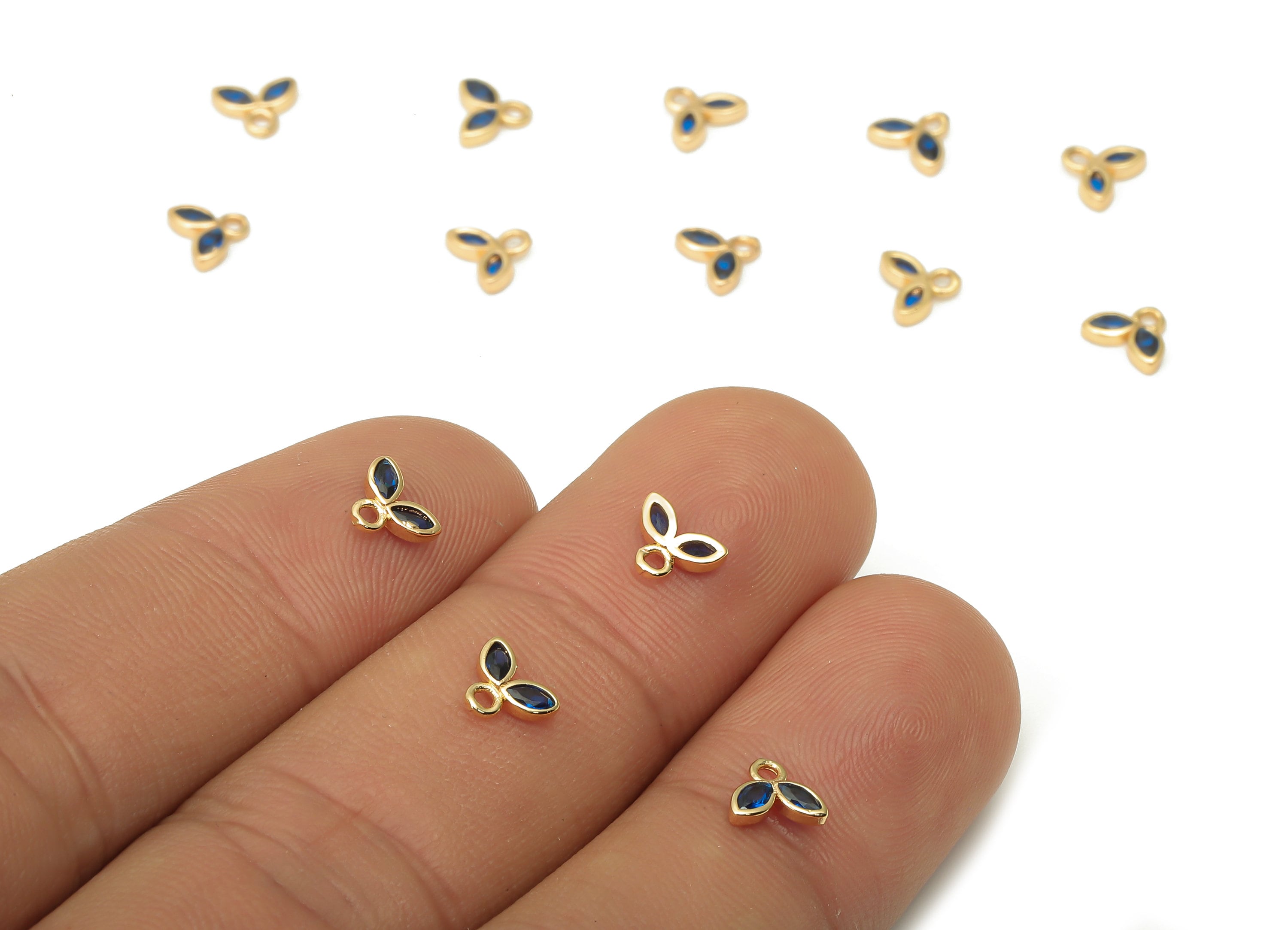 Brass Tiny Flower Earrings Charms with Zircon - Tiny Pendant - Mini Marquise Bracelet Charm - 18k Real Gold Plating - 6.04x5x1.3mm - RGP5099 - DOMEDBAZAAR