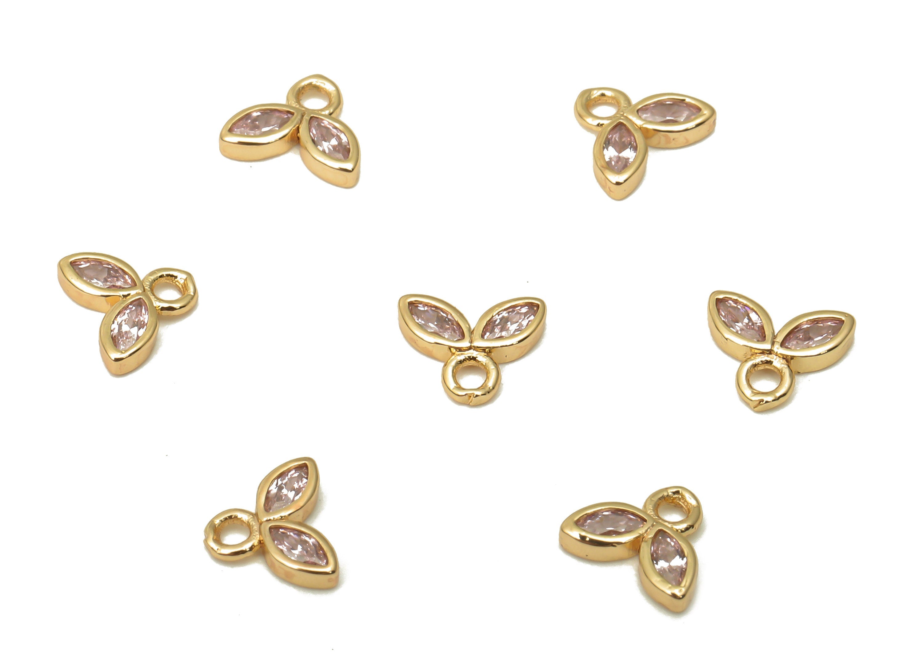 Brass Tiny Flower Earrings Charms with Zircon - Tiny Pendant - Mini Marquise Bracelet Charm - 18k Real Gold Plating - 6.04x5x1.3mm - RGP5100 - DOMEDBAZAAR