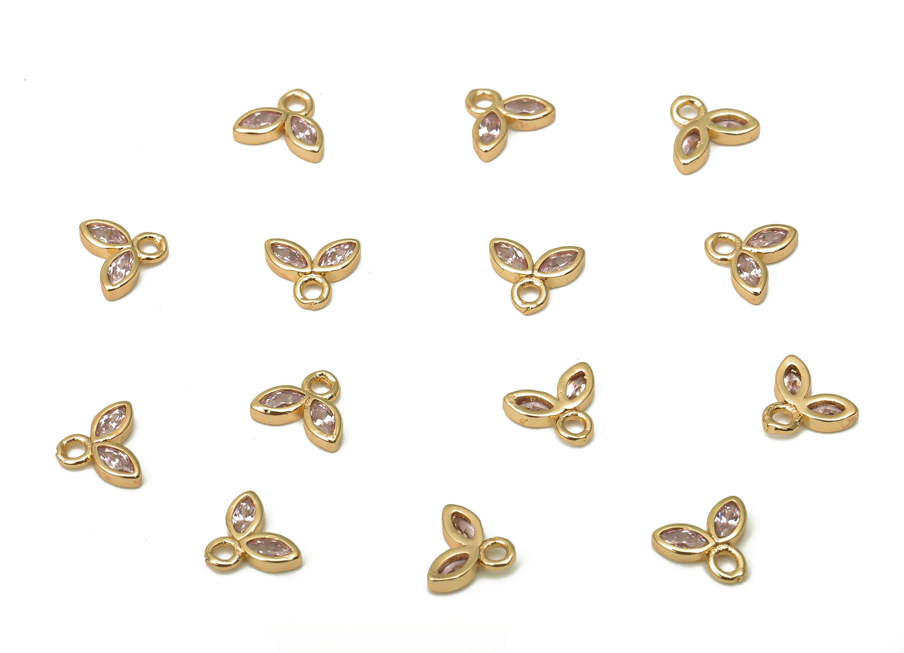 Brass Tiny Flower Earrings Charms with Zircon - Tiny Pendant - Mini Marquise Bracelet Charm - 18k Real Gold Plating - 6.04x5x1.3mm - RGP5100 - DOMEDBAZAAR