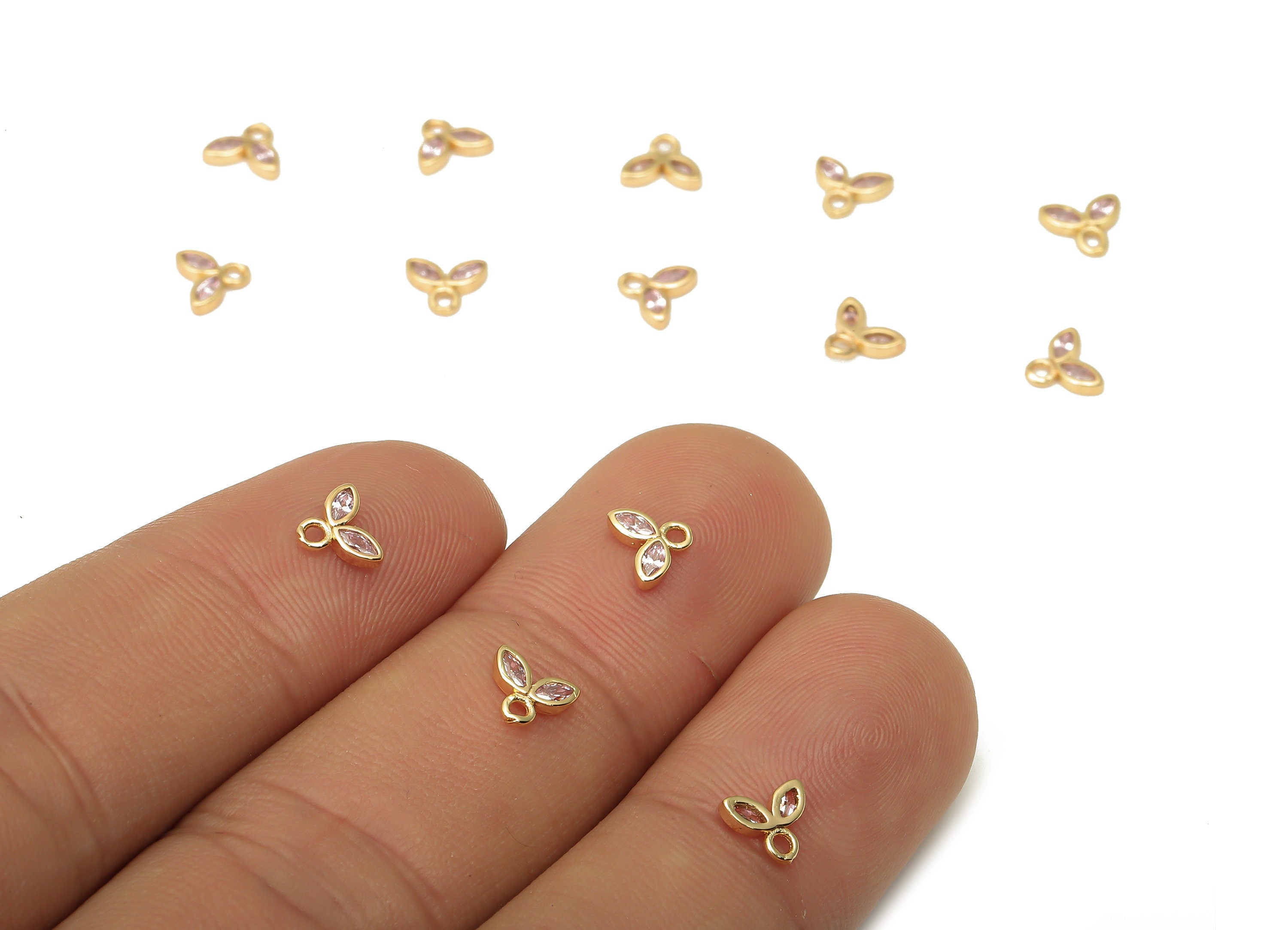 Brass Tiny Flower Earrings Charms with Zircon - Tiny Pendant - Mini Marquise Bracelet Charm - 18k Real Gold Plating - 6.04x5x1.3mm - RGP5100 - DOMEDBAZAAR
