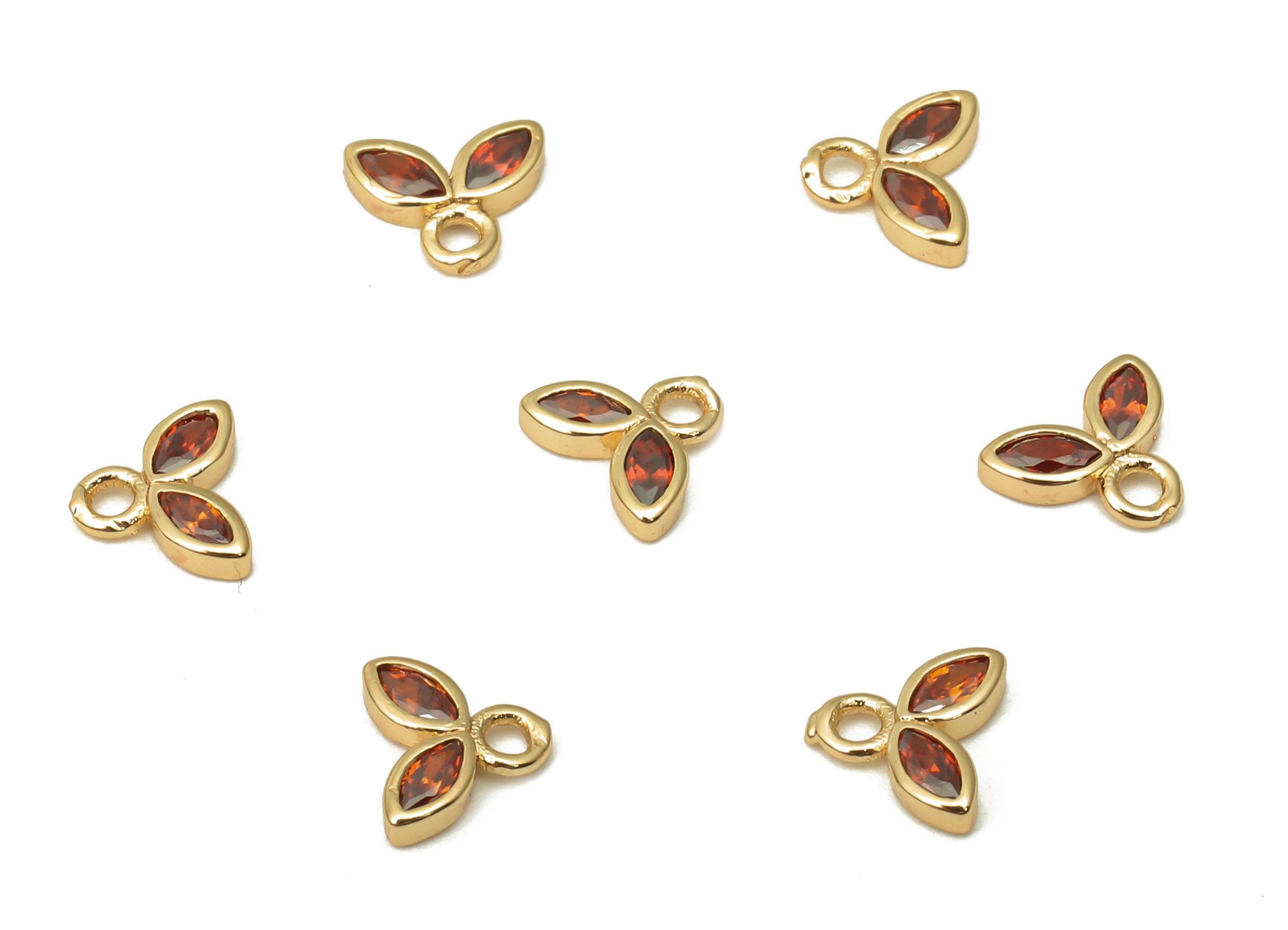 Brass Tiny Flower Earrings Charms with Zircon - Mini Marquise Charm For Bracelet - 18k Real Gold Plating Pendant - 6.04x5x1.3mm - RGP5101 - DOMEDBAZAAR