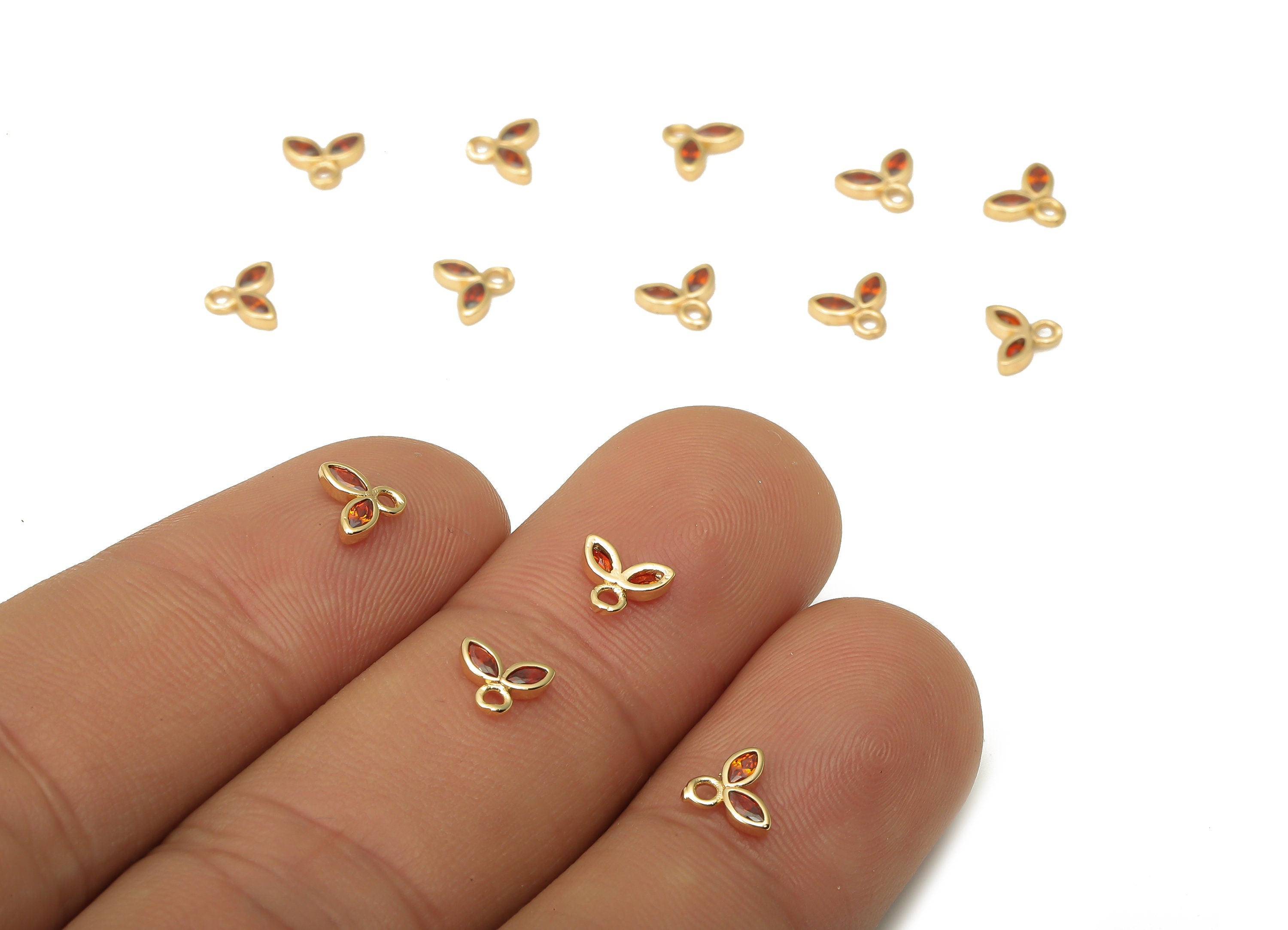 Brass Tiny Flower Earrings Charms with Zircon - Mini Marquise Charm For Bracelet - 18k Real Gold Plating Pendant - 6.04x5x1.3mm - RGP5101 - DOMEDBAZAAR