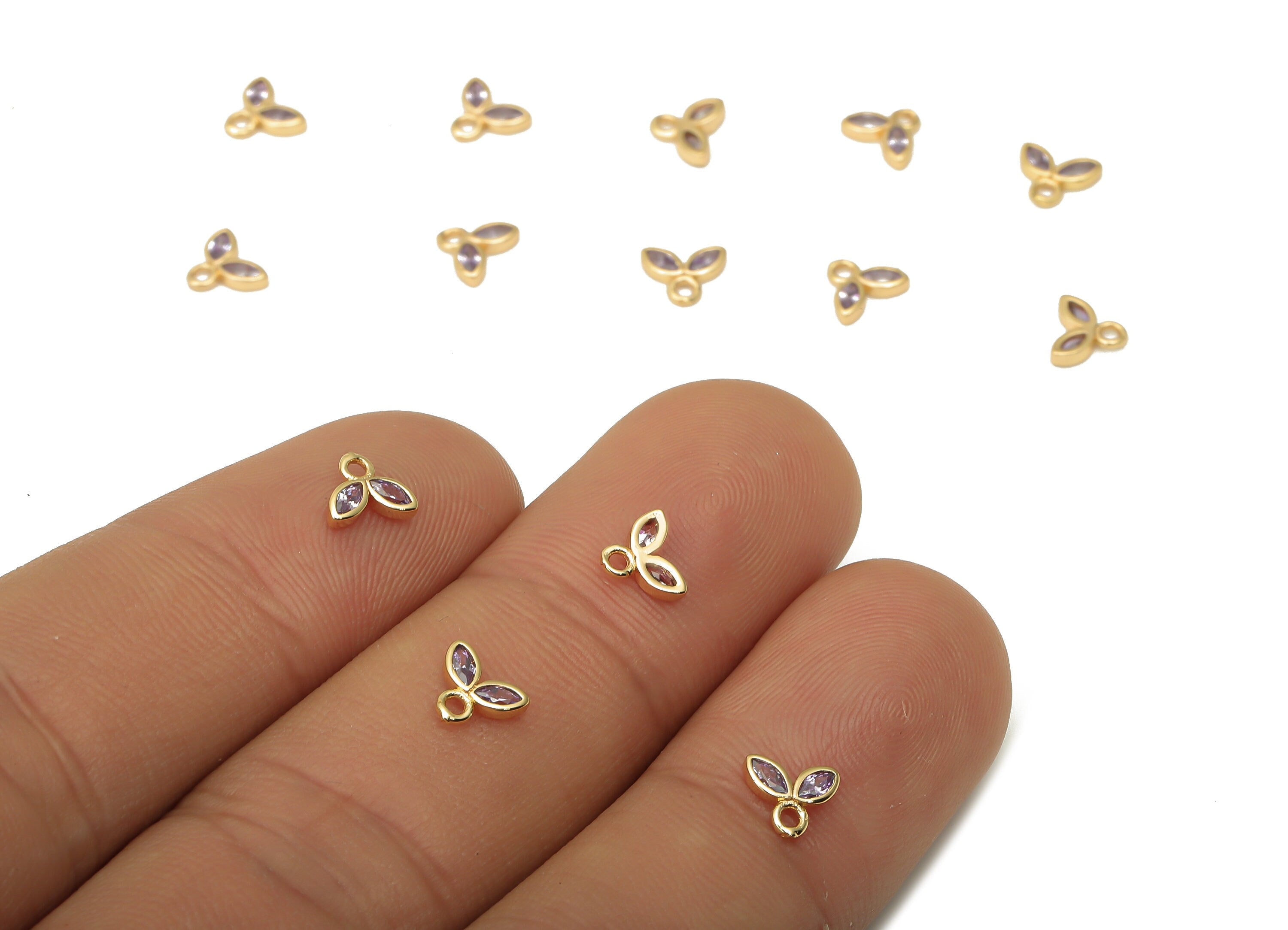 Brass Tiny Flower Earrings Charms with Zircon - Mini Marquise Charm For Bracelet - 18k Real Gold Plating Pendant - 6.04x5x1.3mm - RGP5102 - DOMEDBAZAAR
