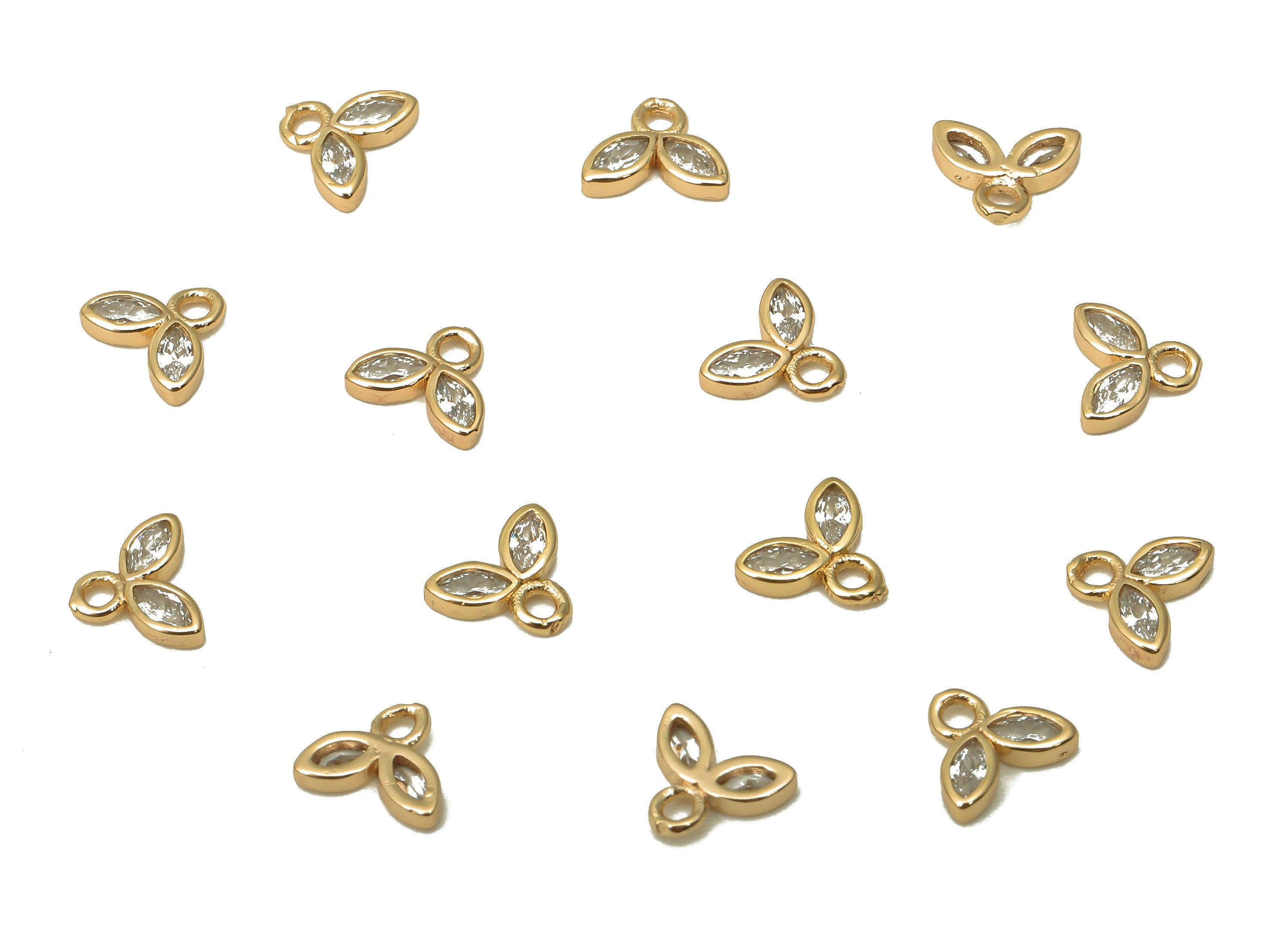 Brass Tiny Flower Earrings Charms with Zircon - Mini Marquise Charm For Bracelet - 18k Real Gold Plating Pendant - 6.04x5x1.3mm - RGP5103 - DOMEDBAZAAR