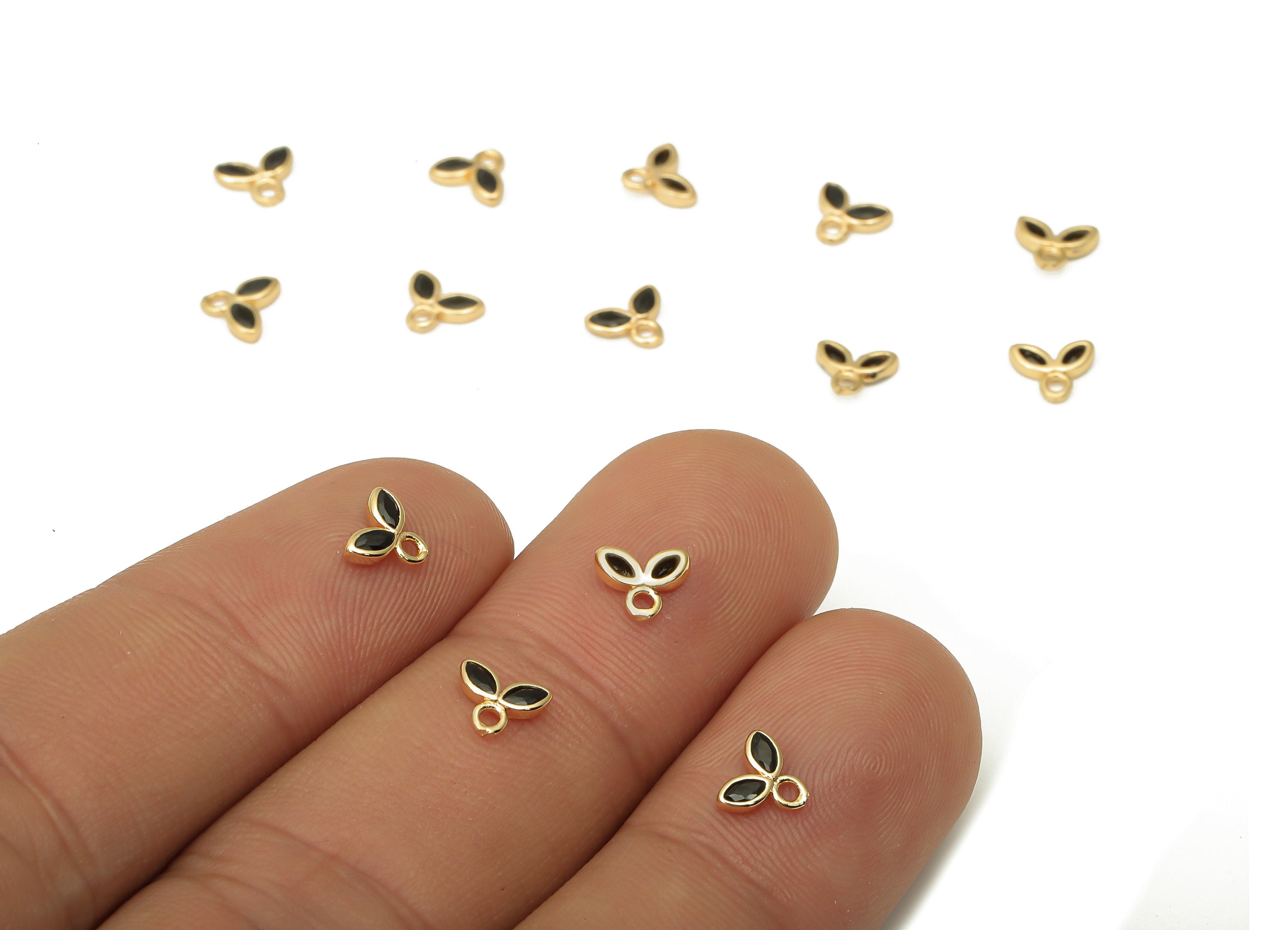 Brass Tiny Flower Earrings Charms with Zircon - Mini Marquise Charm For Bracelet - 18k Real Gold Plating Pendant - 6.04x5x1.3mm - RGP5105 - DOMEDBAZAAR
