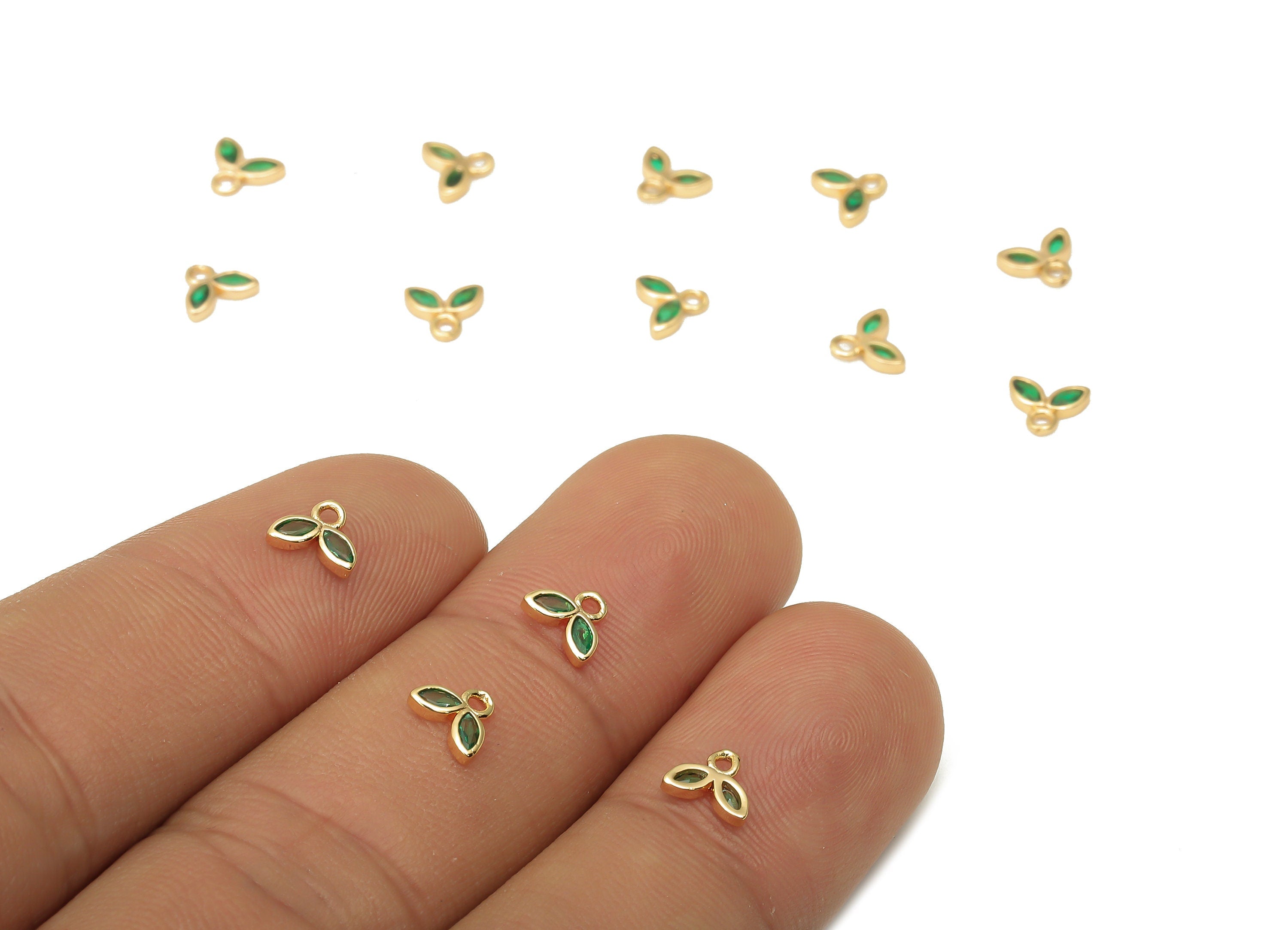 Brass Tiny Flower Earrings Charms with Zircon - Mini Marquise Charm For Bracelet - 18k Real Gold Plating Pendant - 6.04x5x1.3mm - RGP5106 - DOMEDBAZAAR
