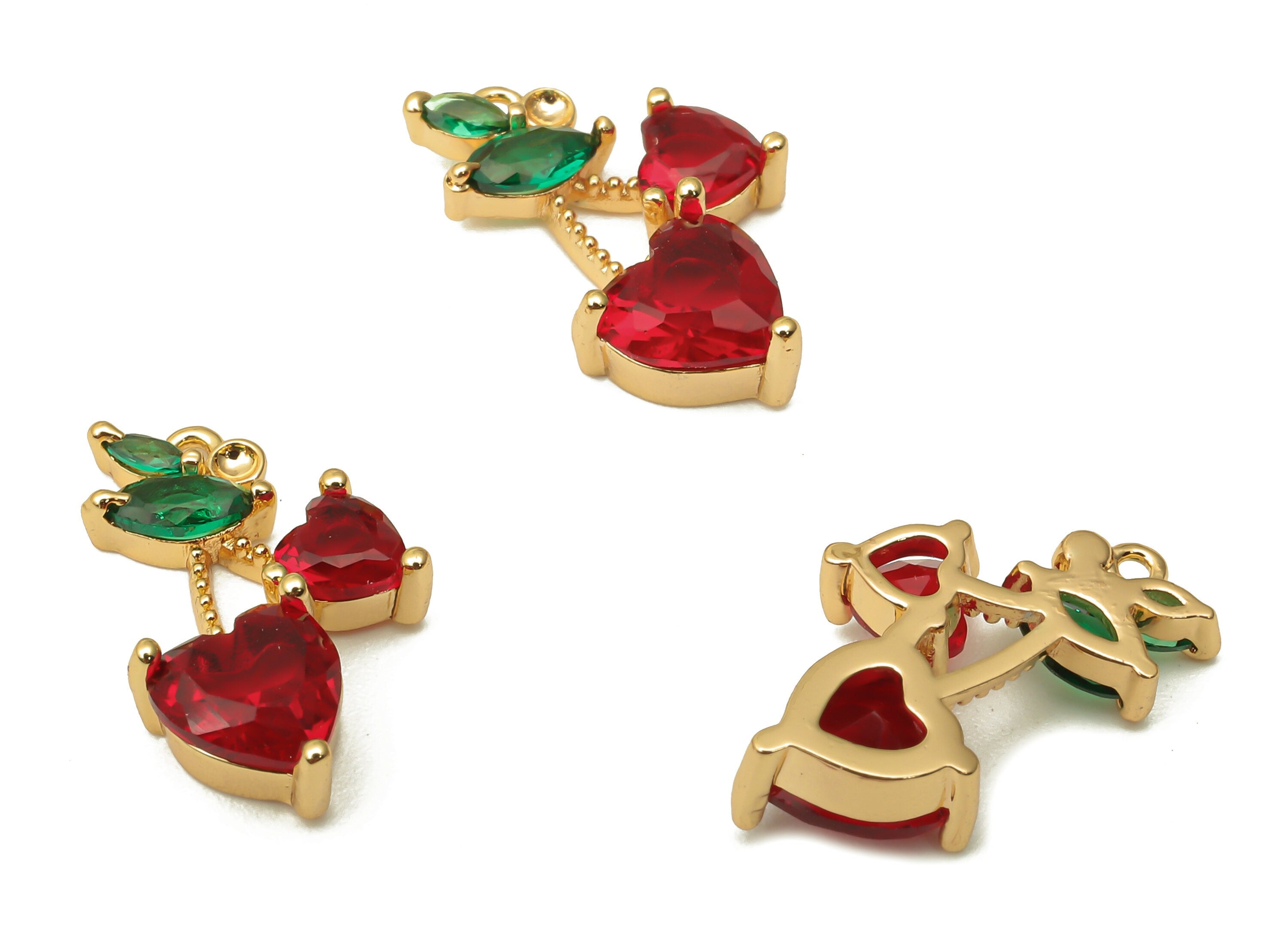 Brass Heart Earring Charm with Zircon - Brass Marquise Strawberry Heart Pendant - 18K Real Gold Plated Brass - 16.45x9.94x3.24mm - RGP5109 - DOMEDBAZAAR