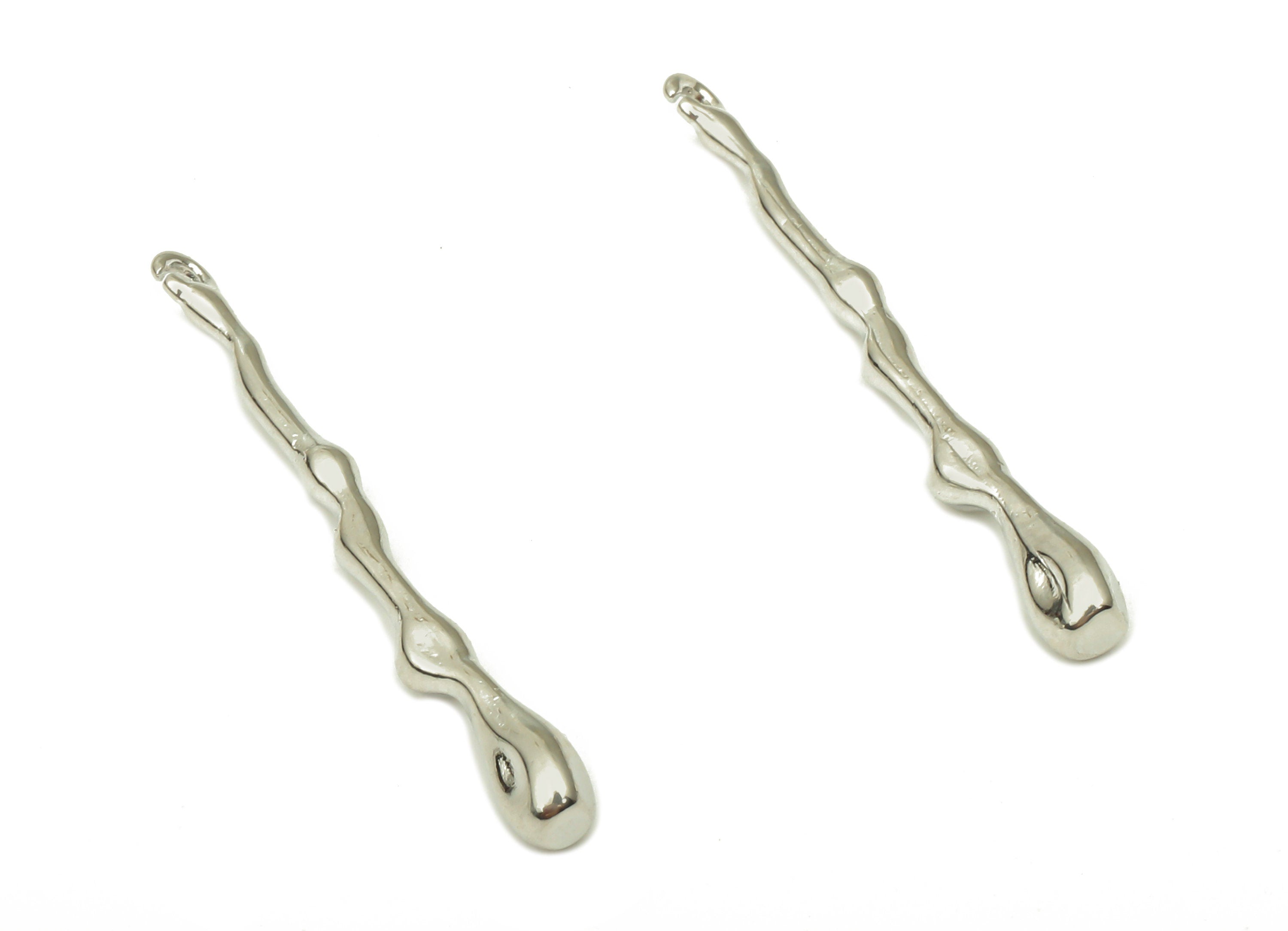 Brass Melting Long Bar Earring - Brass Irregular Earring - Brass Long Charm - 18K Real Gold White Plated Brass -30.82x3.36x3.36mm - RGP5110S - DOMEDBAZAAR