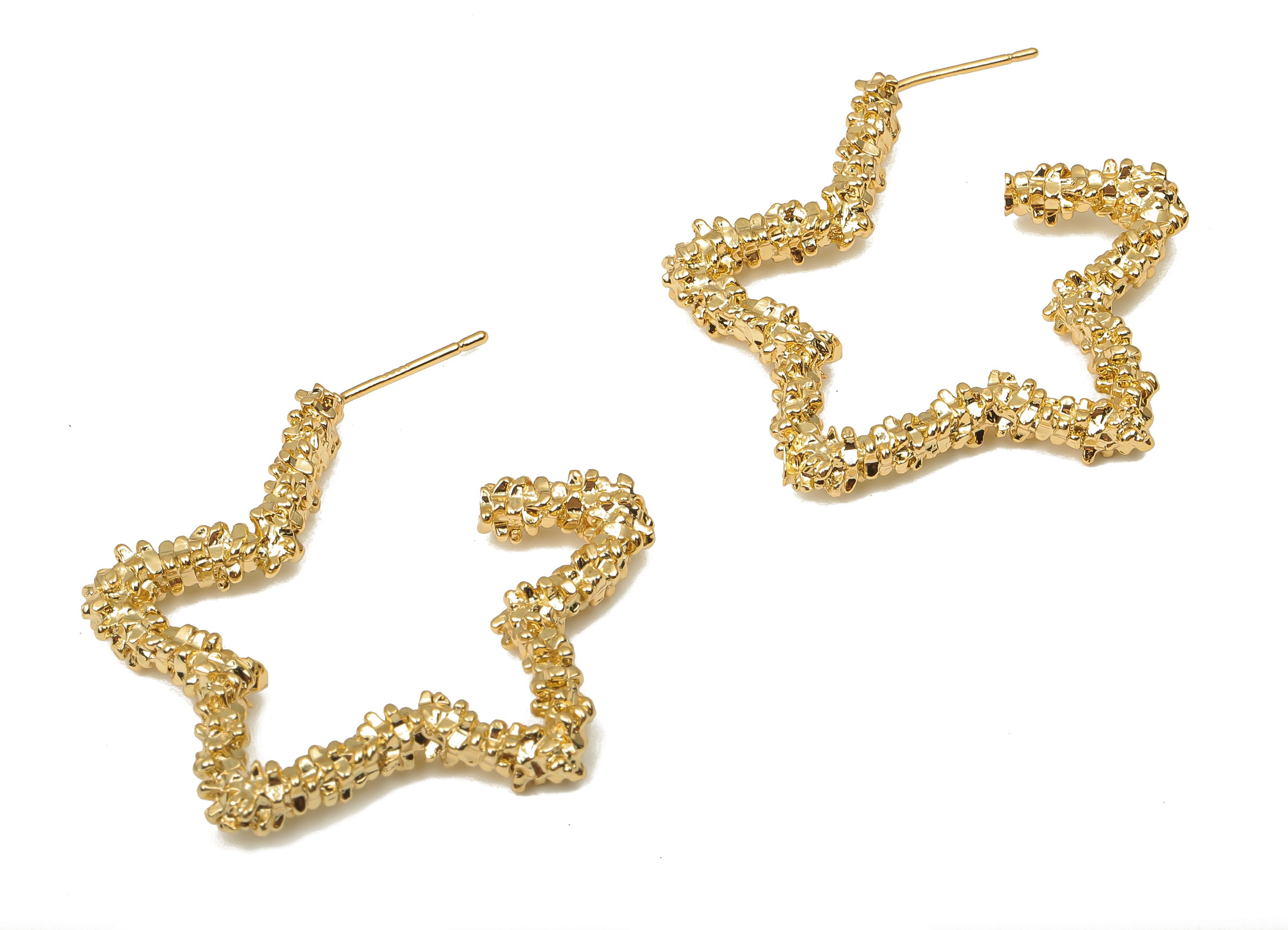 Brass Star Earring Posts - 925 Silver Stud - Brass Gold Open Star Hoop Earring Stud - 18K Real Gold Plating - 37.55x33.92x4.11mm - RGP5115 - DOMEDBAZAAR