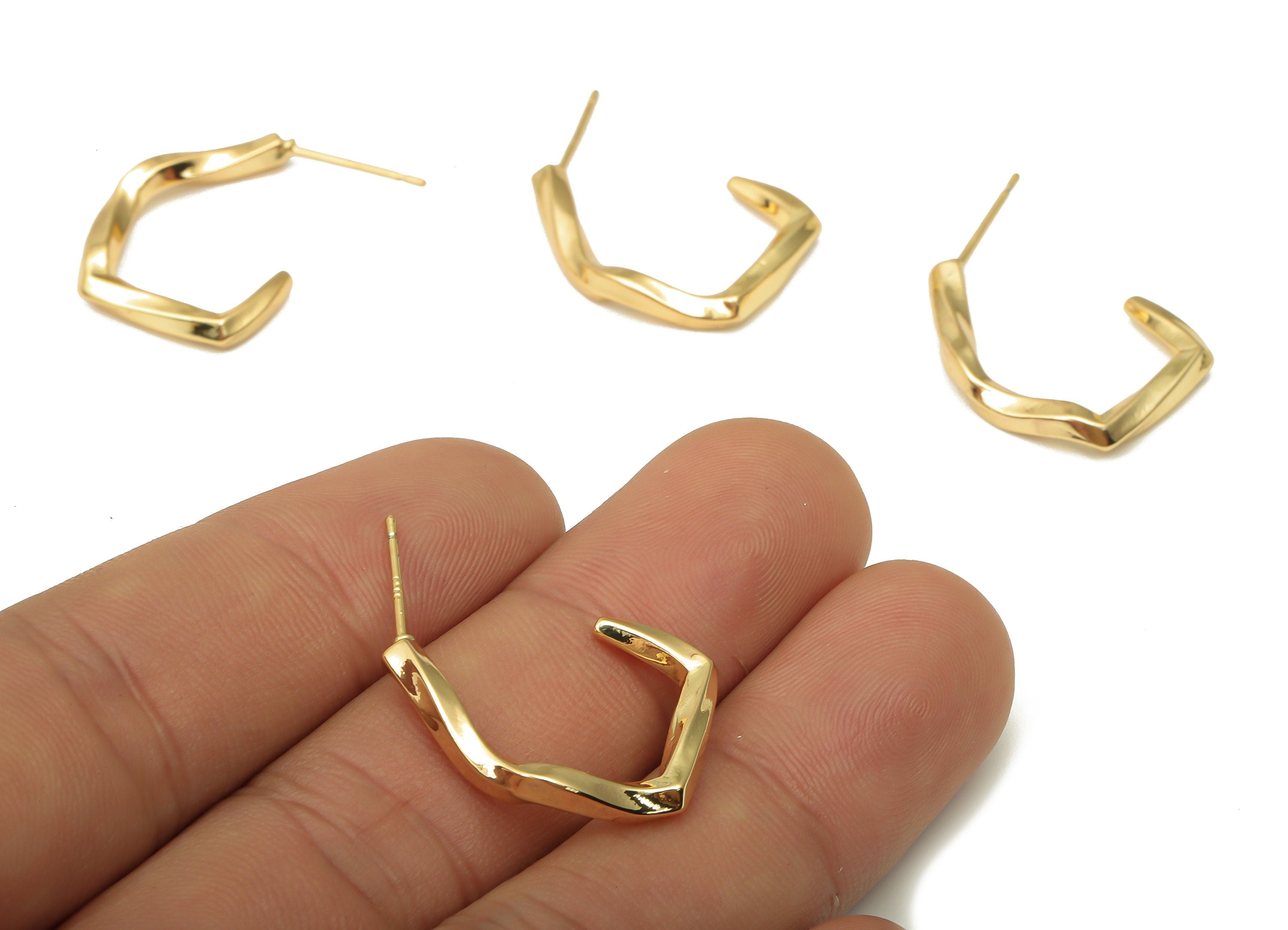 Brass Square Earring Posts - Brass Square Stud - 925 Silver Stud - 18K Real Gold Plated - Brass Stud Earrings - 23.87x18.5x2.88mm - RGP5121 - DOMEDBAZAAR