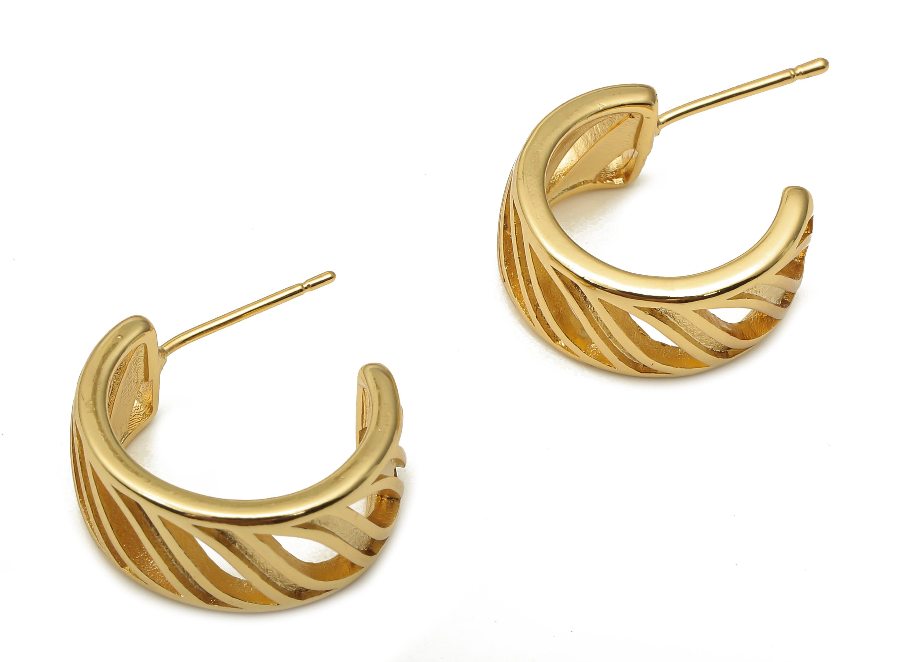 Brass Round Stud Earrings - Circle Gold Thick Earring Hoop - Brass 925 Silver Stud - 18K Real Gold Plating Post - 18.23x15.3x2.1mm - RGP5122 - DOMEDBAZAAR
