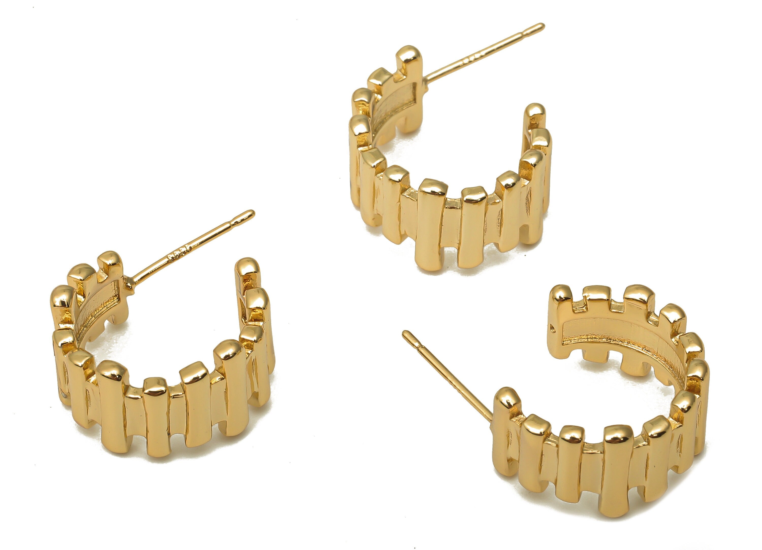 Brass Round Stud Earrings - Circle Thick Open Hoop Earring Posts - 925 Silver Stud - 18K Real Gold Plating - 16.57x14.6x1.89mm - RGP5124 - DOMEDBAZAAR