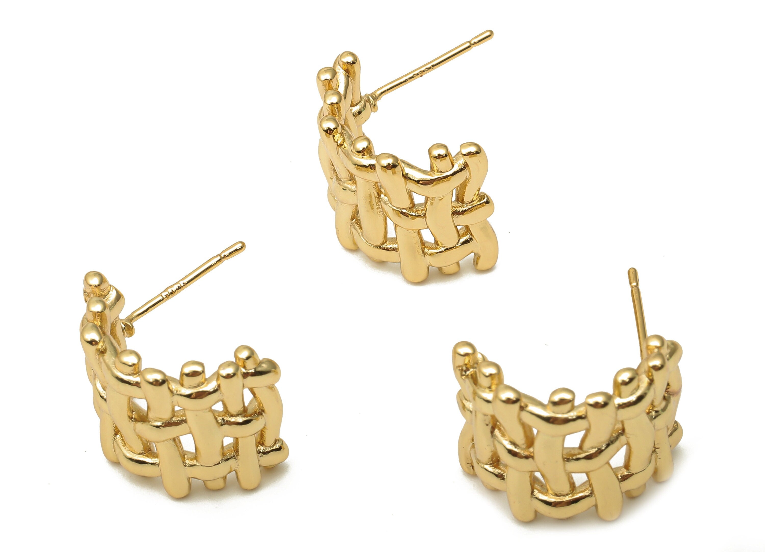 Brass Curve Earring Post - Brass C stud - 925 Silver Stud - 18K Real Gold Plated Brass - Stud Knot Earring - 17.86x7.39x2.73mm - RGP5125 - DOMEDBAZAAR