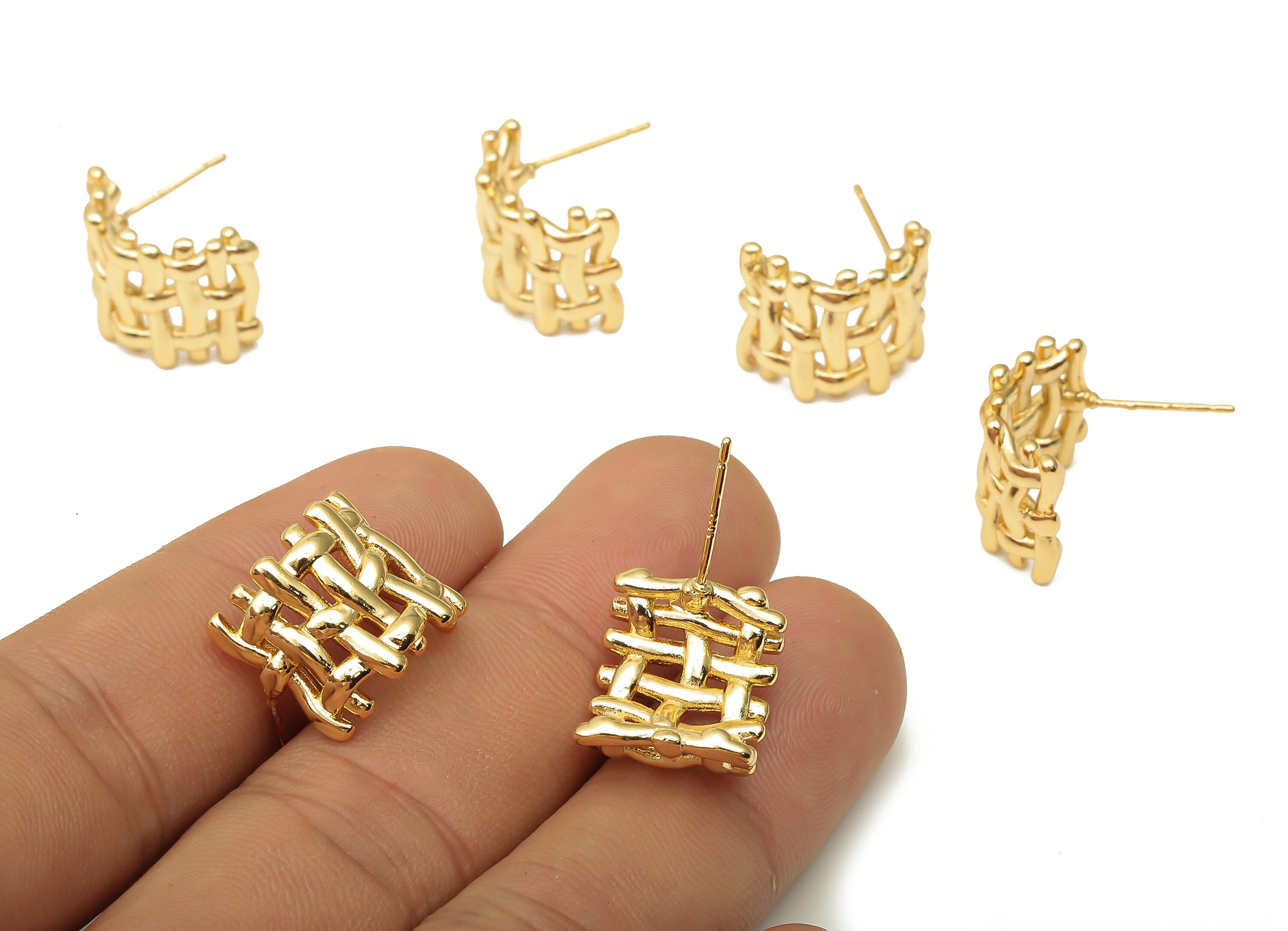 Brass Curve Earring Post - Brass C stud - 925 Silver Stud - 18K Real Gold Plated Brass - Stud Knot Earring - 17.86x7.39x2.73mm - RGP5125 - DOMEDBAZAAR