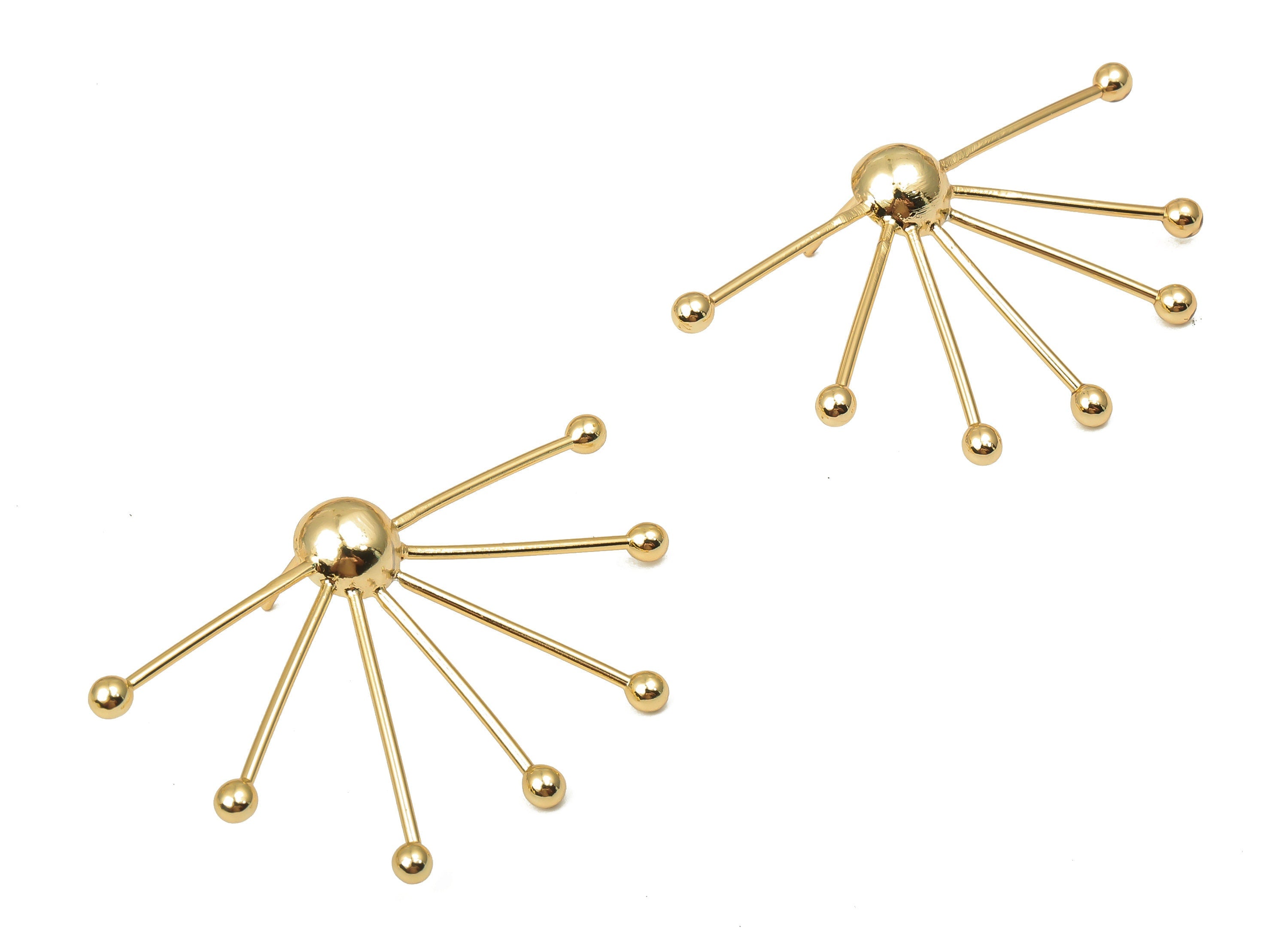 Brass Half Sun Earring Posts - Gold Wire Sun Earring Stud - 18K Real Gold Plated Brass - Ball Stud Earrings - 47.64x27.67x1.36mm - RGP5151 - DOMEDBAZAAR