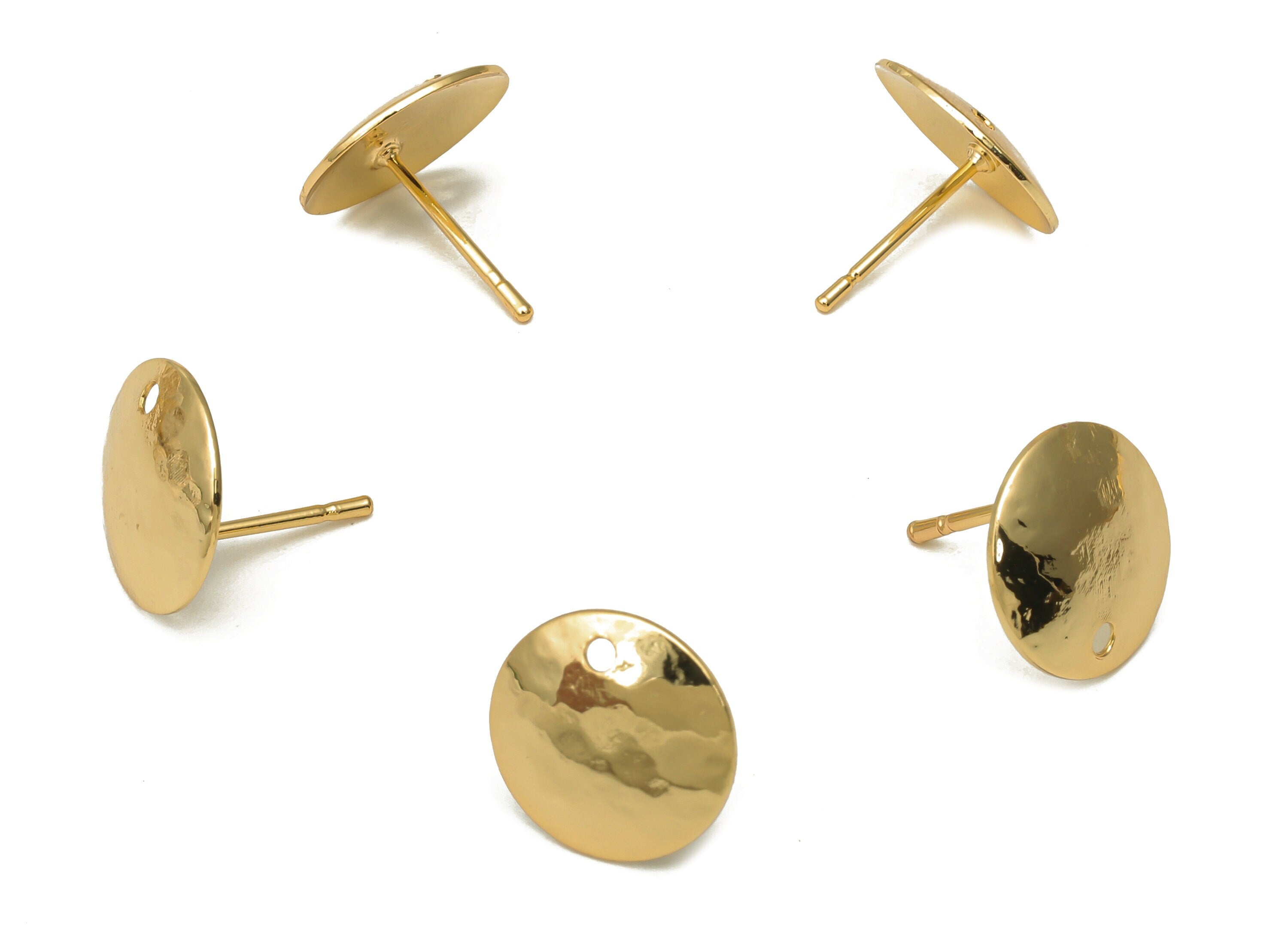 Brass Gold Hammered Round Earring Stud - Brass Circle Earring Posts - Stainless Steel Stud - 18K Real Gold Plating -12.1x12.1x0.7mm -RGP5154 - DOMEDBAZAAR