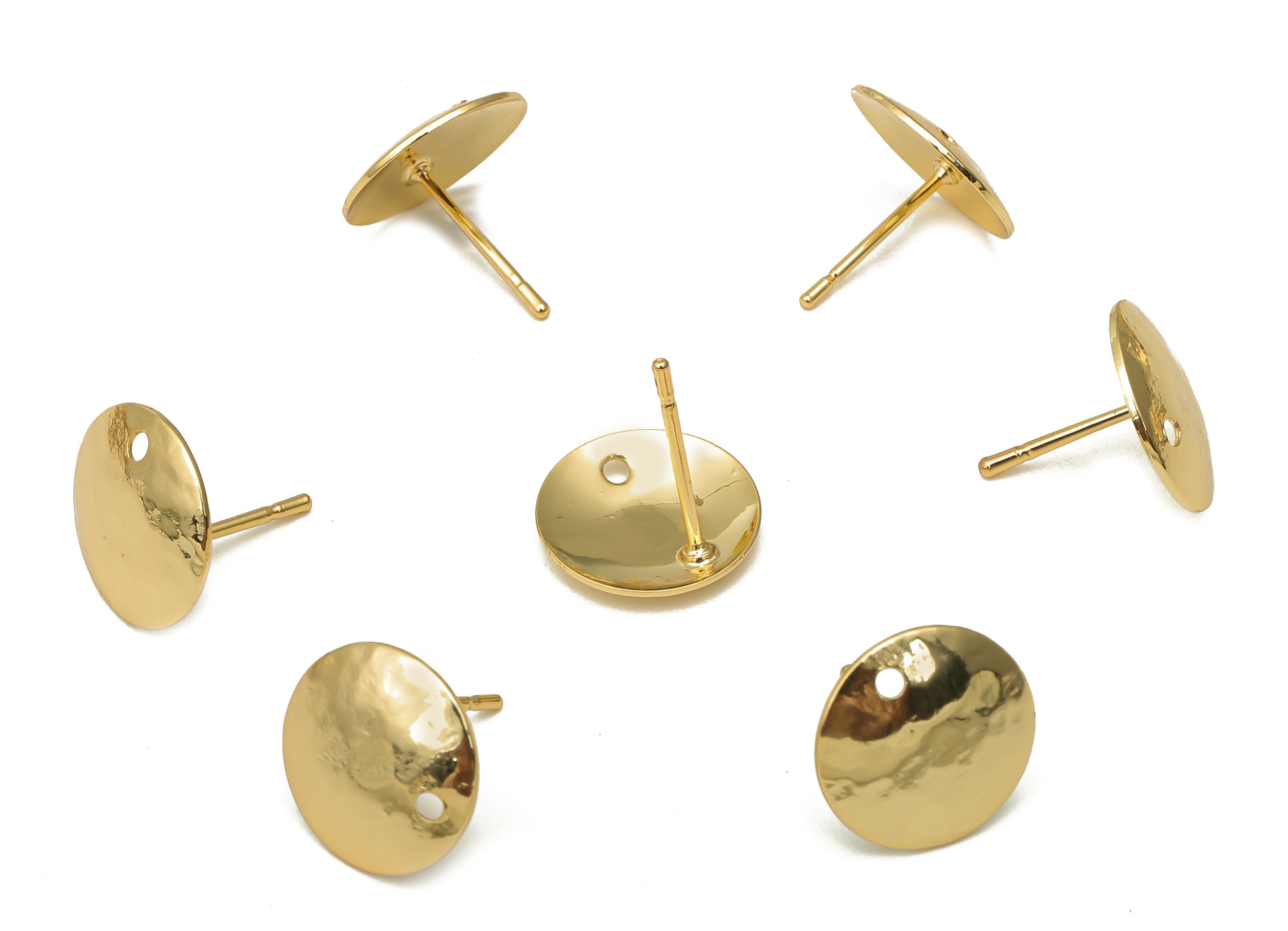 Brass Gold Hammered Round Earring Stud - Brass Circle Earring Posts - Stainless Steel Stud - 18K Real Gold Plating -12.1x12.1x0.7mm -RGP5154 - DOMEDBAZAAR