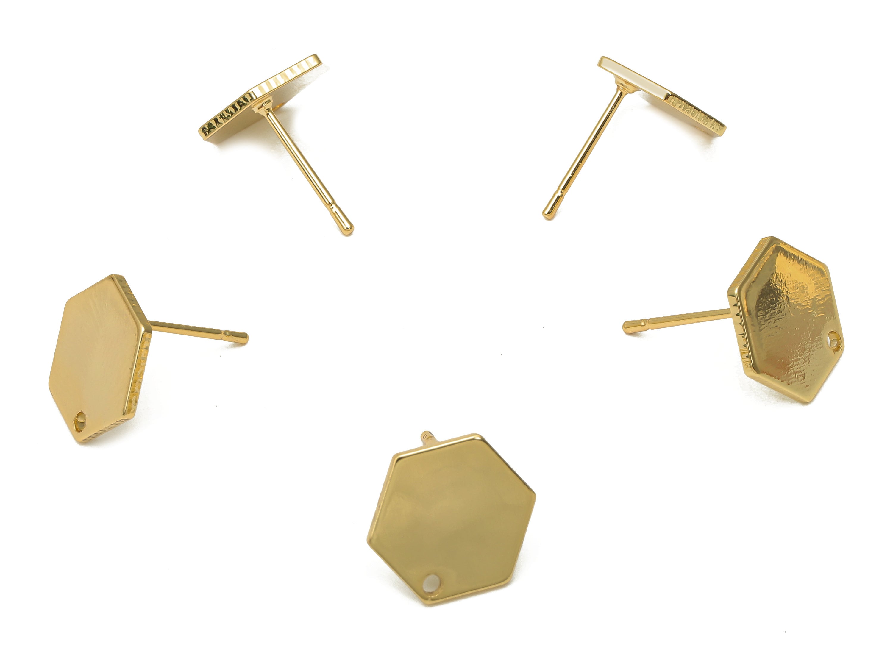 Brass Hexagon Earring Post - Brass Hexagon Stud - Geometric Stud - Stainless Steel Stud - 18K Real Gold Plated - 11.45x11.45x0.92mm -RGP5158 - DOMEDBAZAAR