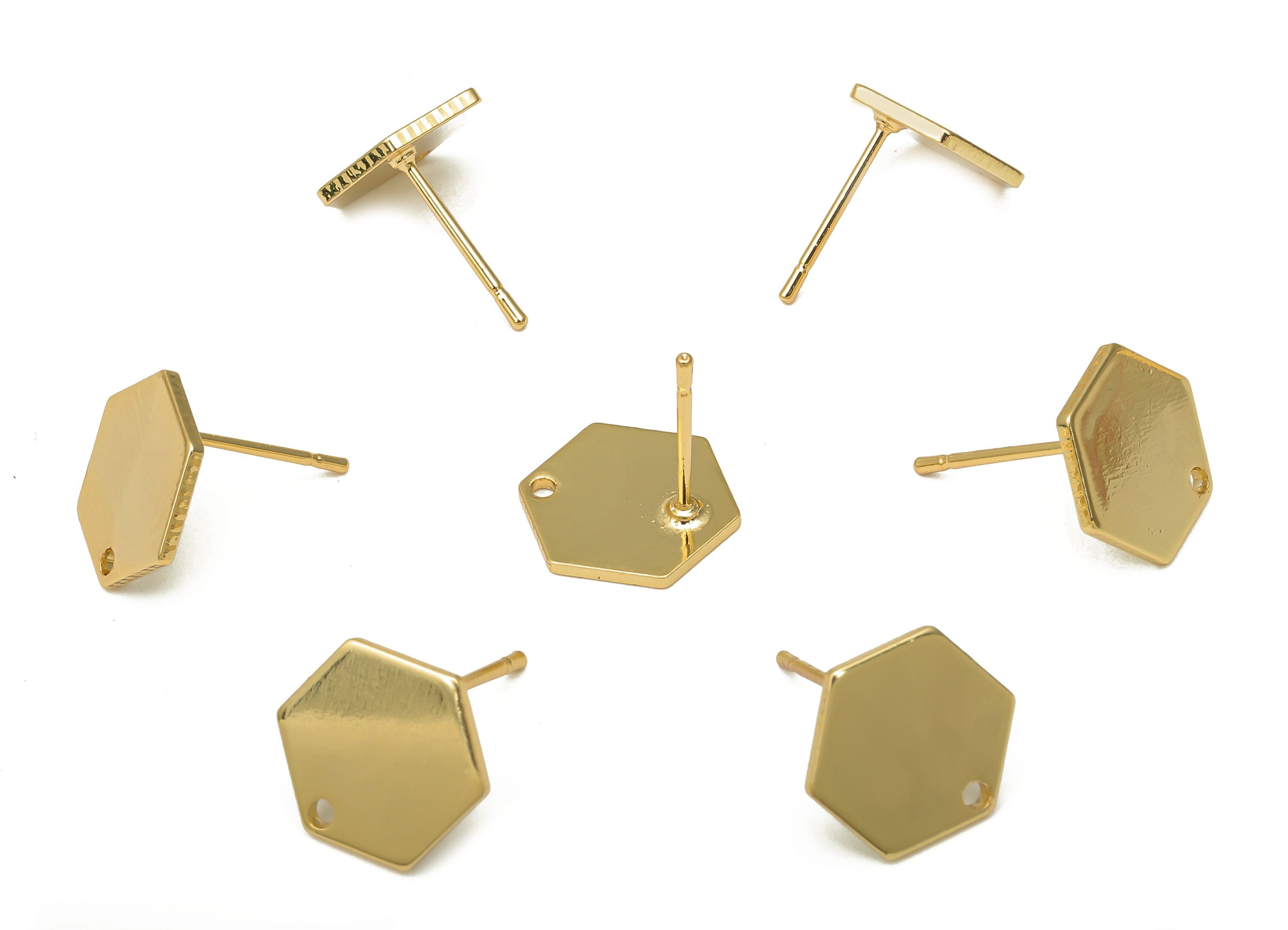 Brass Hexagon Earring Post - Brass Hexagon Stud - Geometric Stud - Stainless Steel Stud - 18K Real Gold Plated - 11.45x11.45x0.92mm -RGP5158 - DOMEDBAZAAR