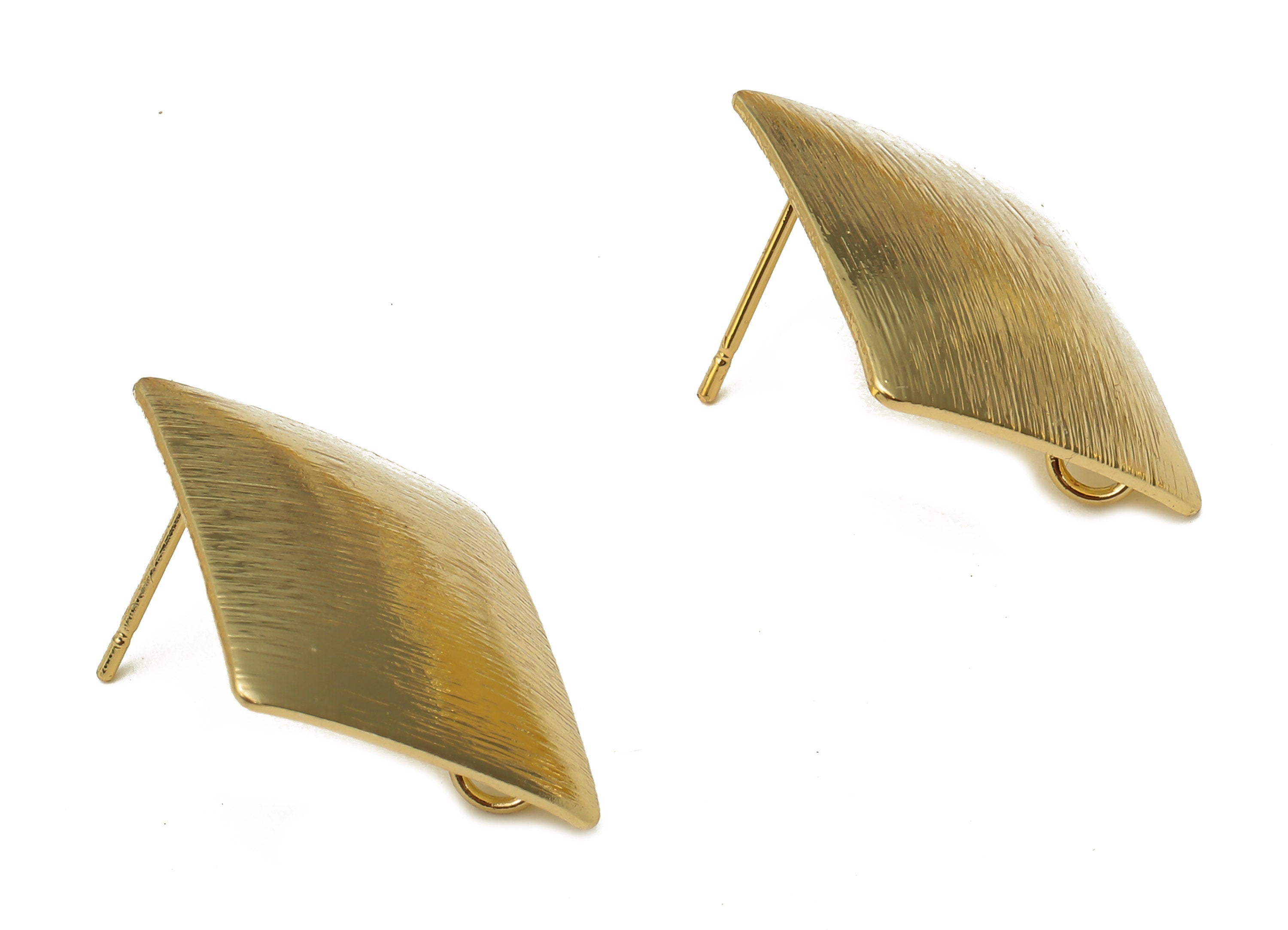 Brass Diamond Earring Post - Textured Rhombus Earring With Loop Stud -Stainless Steel Stud - 18K Real Gold Plating -18.6x18.6x0.6mm -RGP5163 - DOMEDBAZAAR