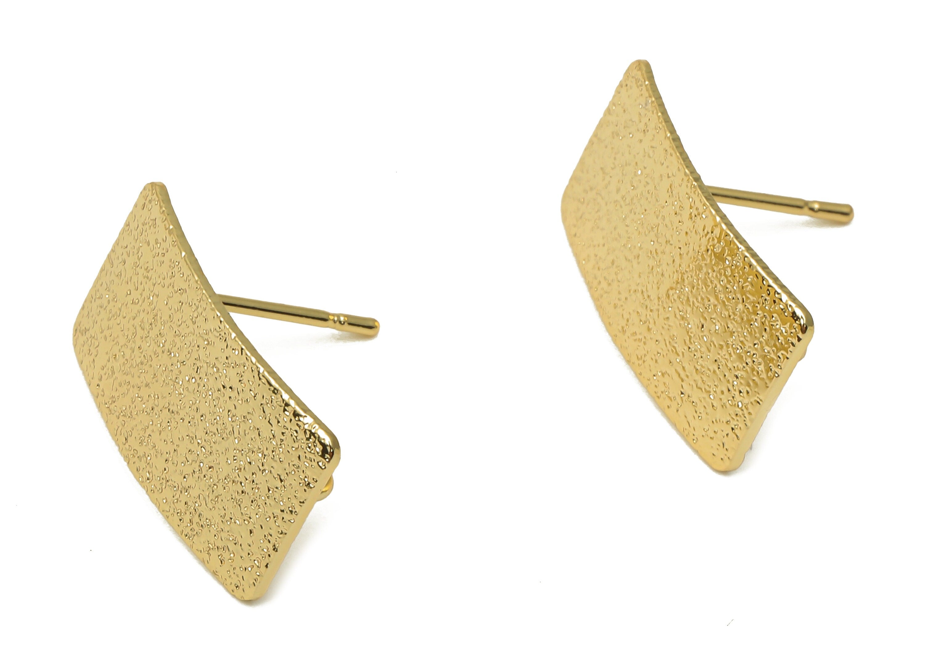 Brass Curved Rectangle Earring Posts - Earring Stud With Loop - Stainless Steel Stud - 18K Real Gold Plated - 17.8x10.08x0.5mm - RGP5166 - DOMEDBAZAAR