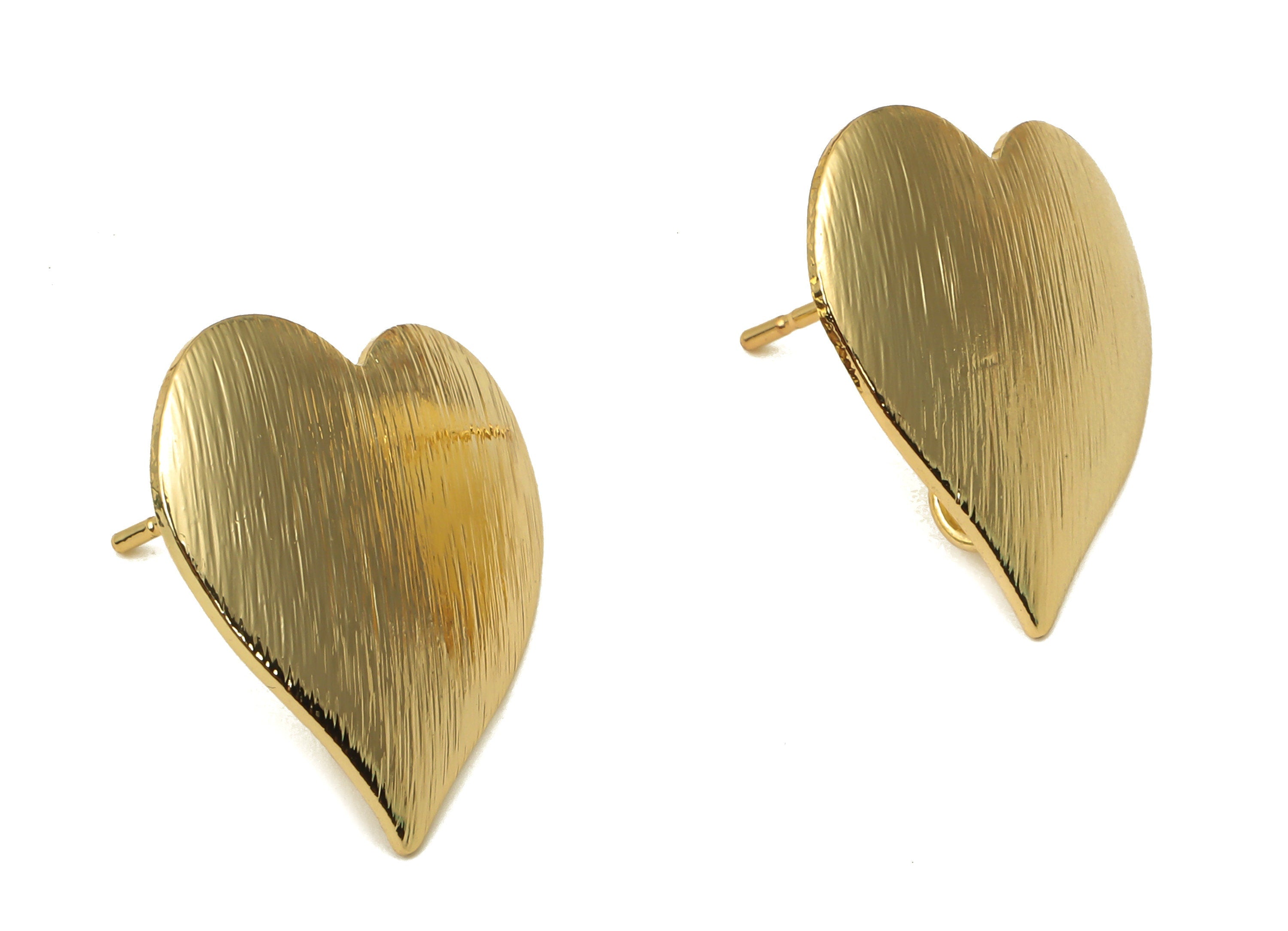 Brass Heart Earrings Post - Textured Curved Heart Earring With Loop - Stainless Steel Stud - 18K Real Gold Plating -19.6x19.2x1.4mm -RGP5168 - DOMEDBAZAAR