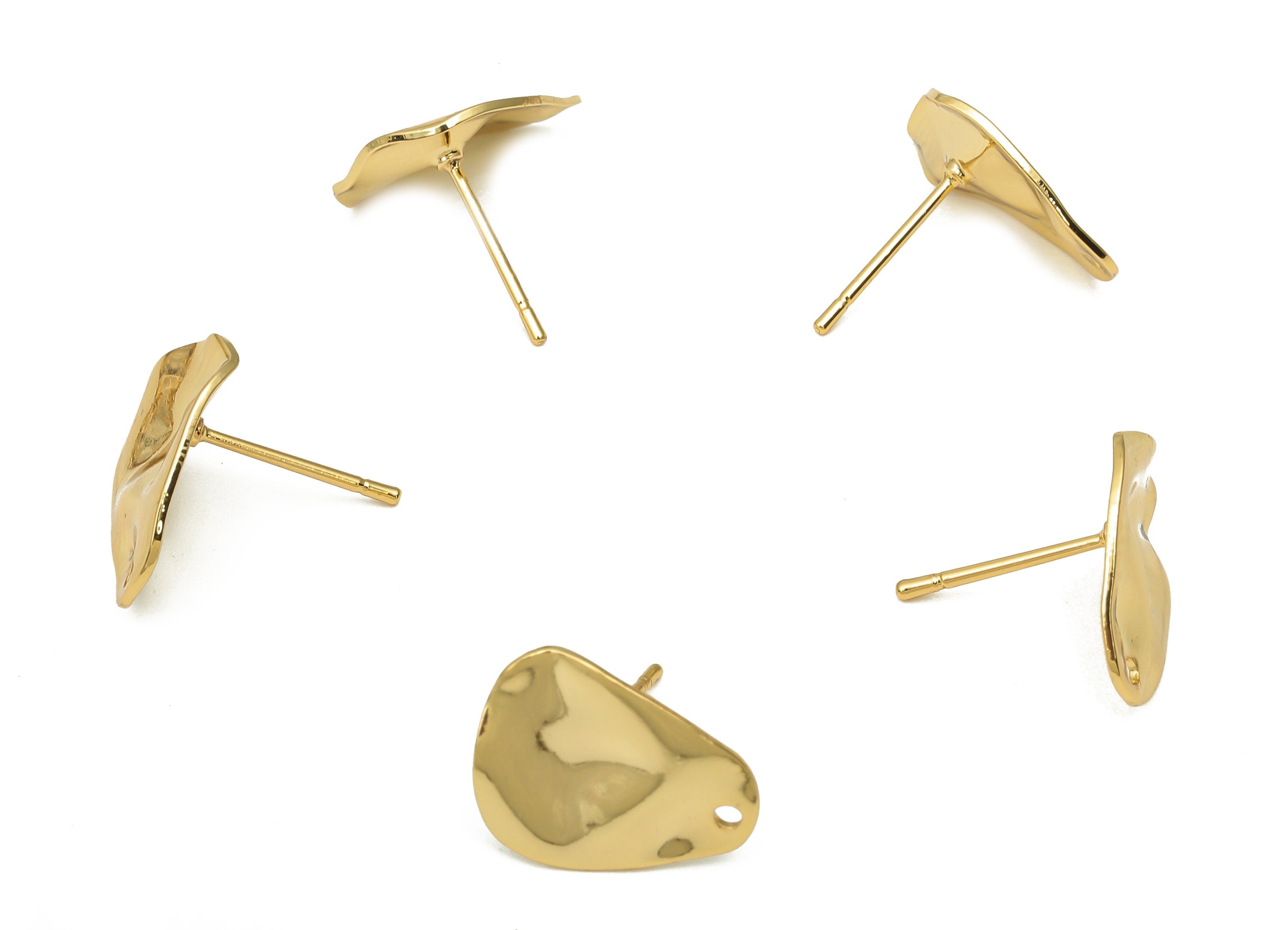 Brass Dainty Earrings Stud - Gold Plated Irregular Posts - Stainless Steel Stud - 18K Real Gold Plated Brass - 15.44x11.94x1.03mm - RGP5172 - DOMEDBAZAAR