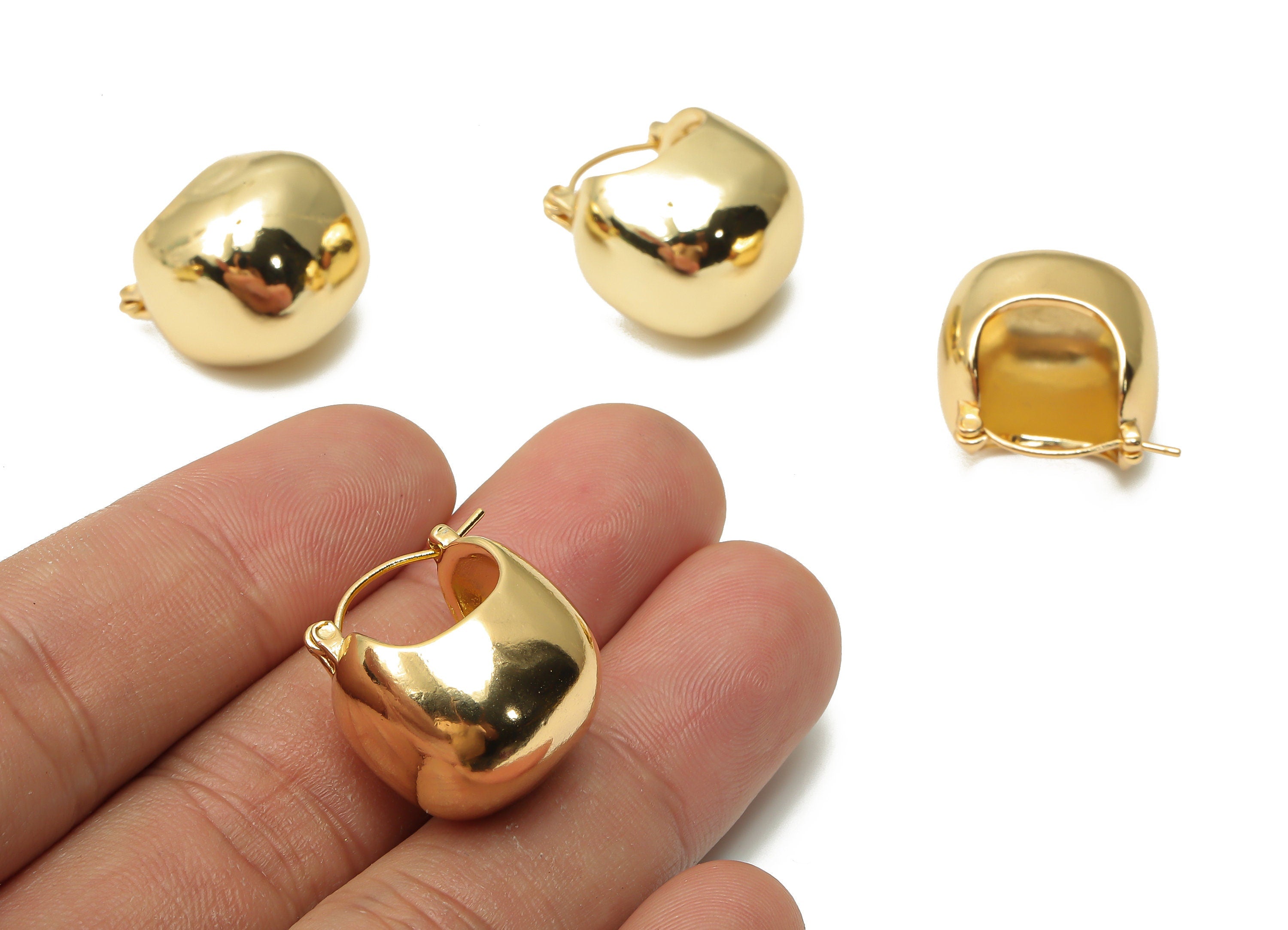 Brass Earrings Clasps - Brass Basket Bag Earrings - Stainless Steel Stud - 18K Real Gold Plated Brass - 20.4x19.1x1.15mm - RGP4985 - DOMEDBAZAAR