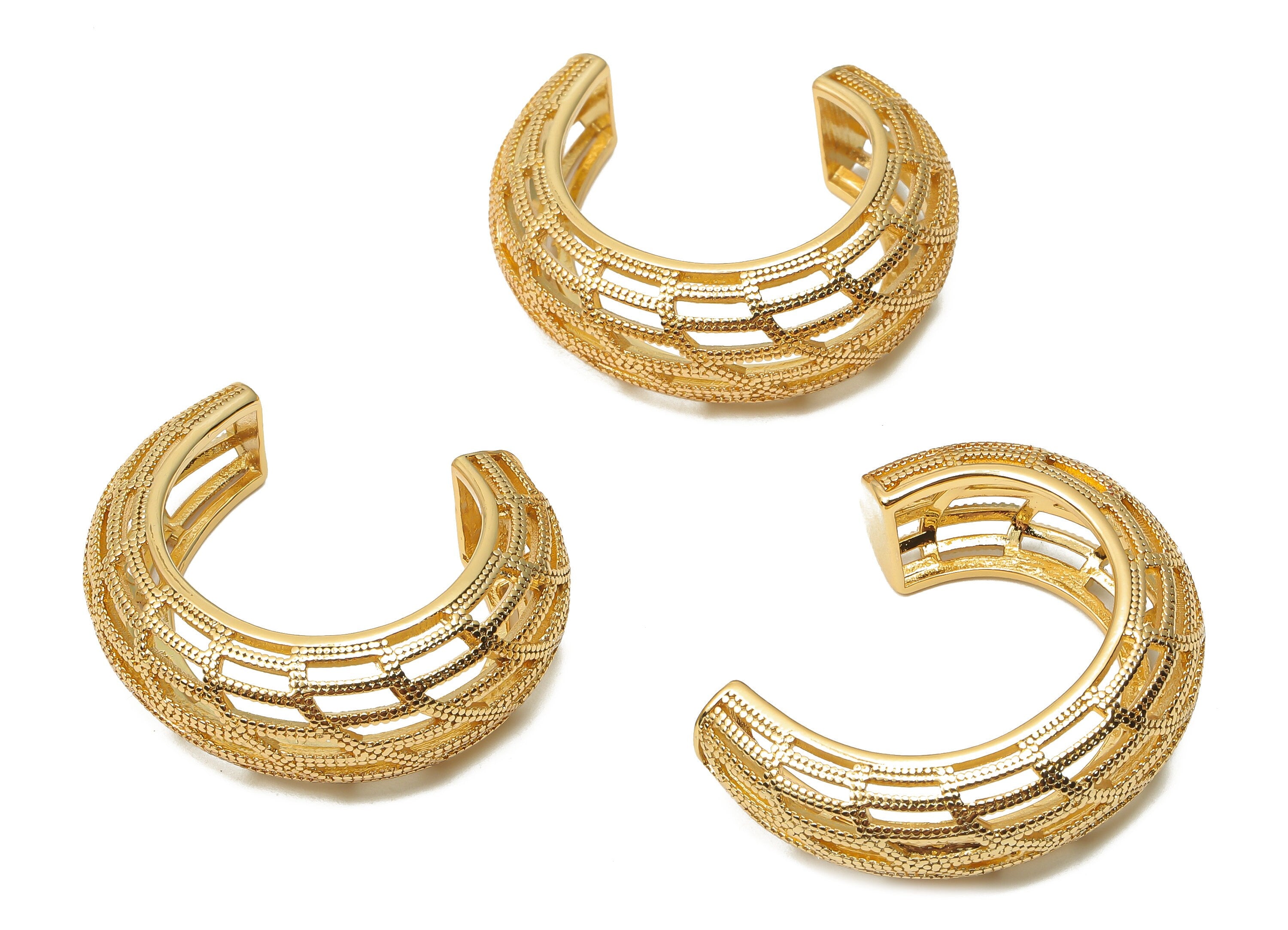 Brass Textured Moon Earrings  - Gold Plated Crescent Hoop Earrings - Earring Open Hoop C - 18K Real Gold Plated -29.52x25.52x2.98mm -RGP4986 - DOMEDBAZAAR