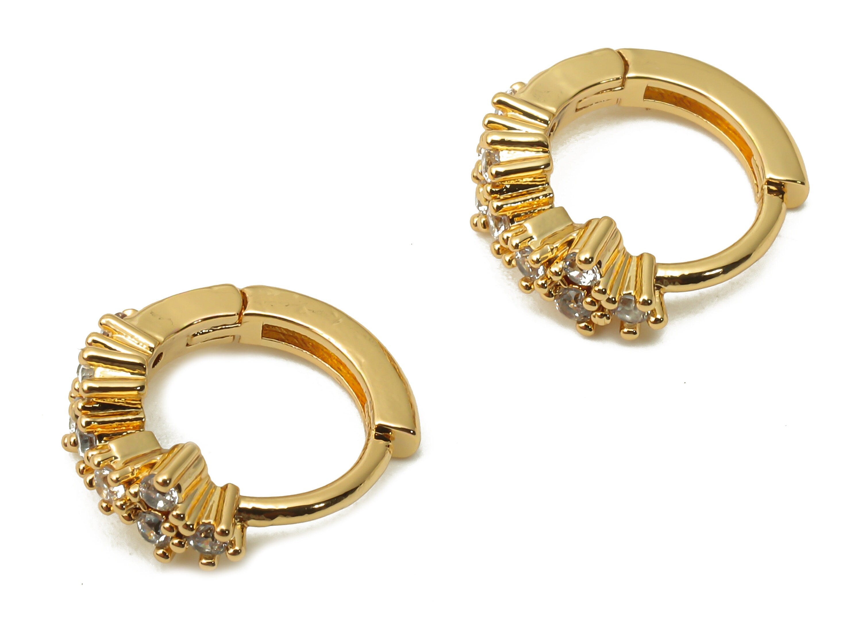Brass Flower Hoop Huggie Earring - Brass Round Stud with Zircon - Huggie Hoop Clasps - 18K Real Gold Plated- 12.24x11.53x2.63mm - RGP5003 - DOMEDBAZAAR