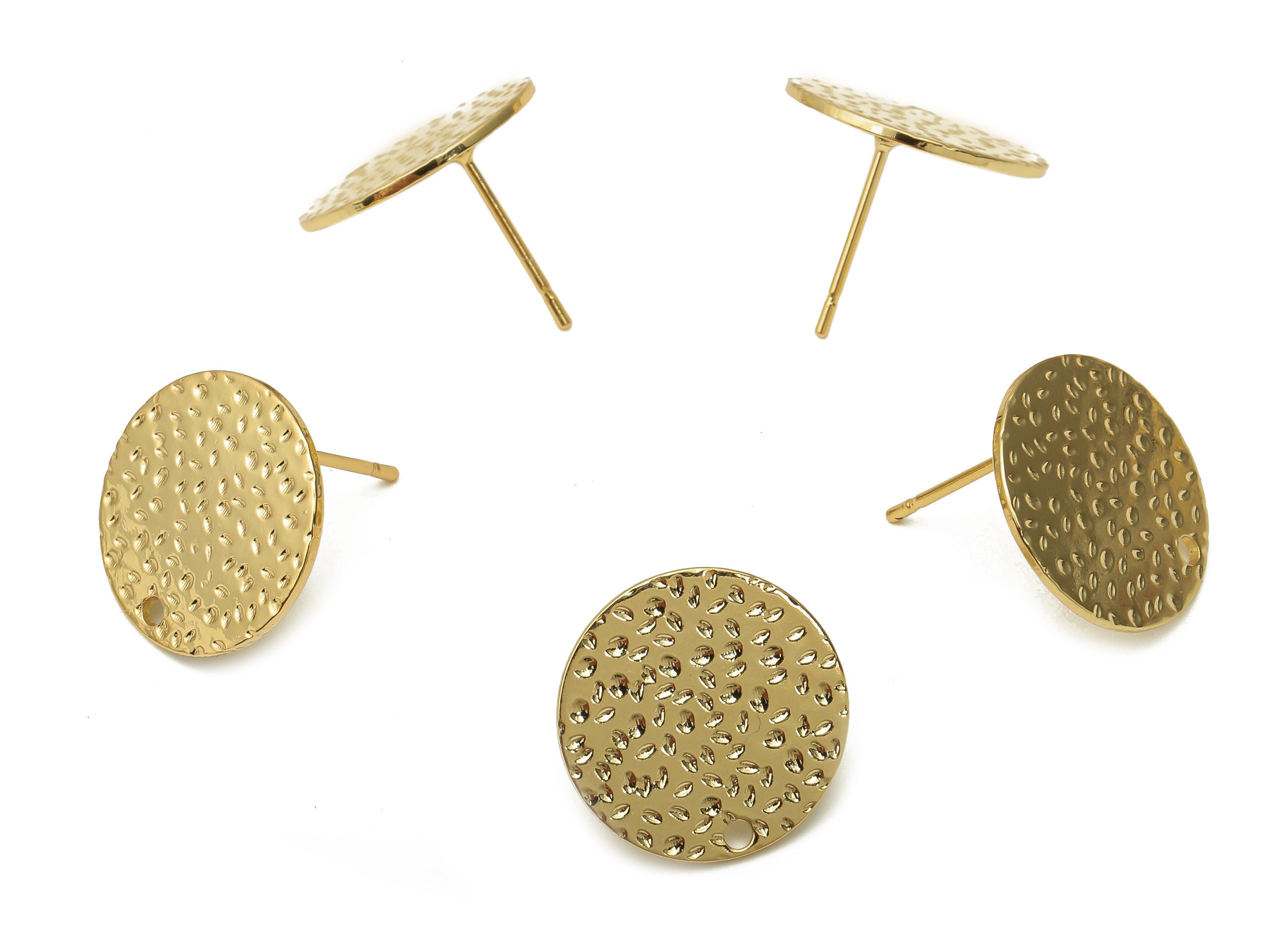 Brass Round Dots Earring Stud - Circle Spotted Earring Posts - Stainless Steel Stud - 18K Real Gold Plating - 16.04x16.04x0.81mm -RGP5177 - DOMEDBAZAAR