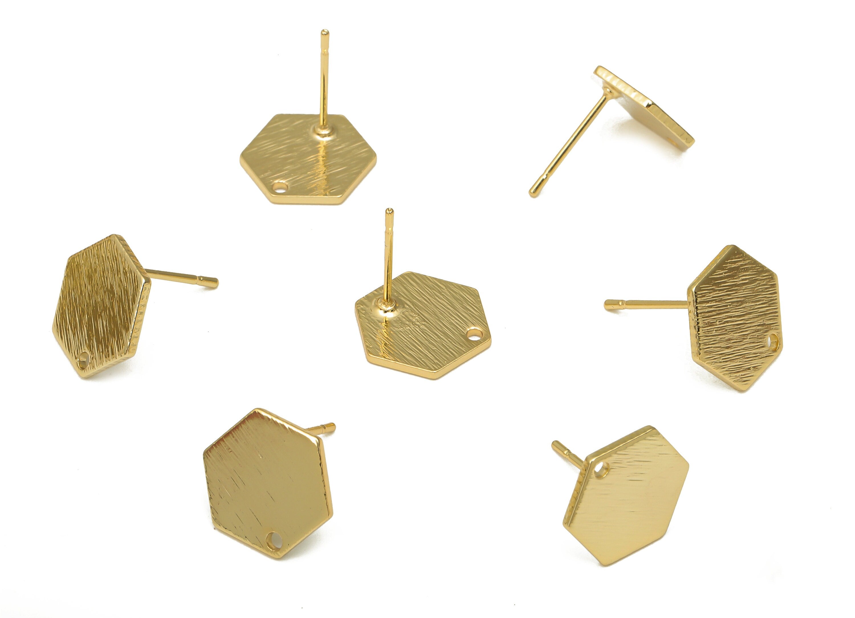 Brass Hexagon Earring Post - Brass Hexagon Stud - Stainless Steel Stud - 18K Real Gold Plated - Geometric Stud - 11.15x11.15x1mm - RGP5181 - DOMEDBAZAAR