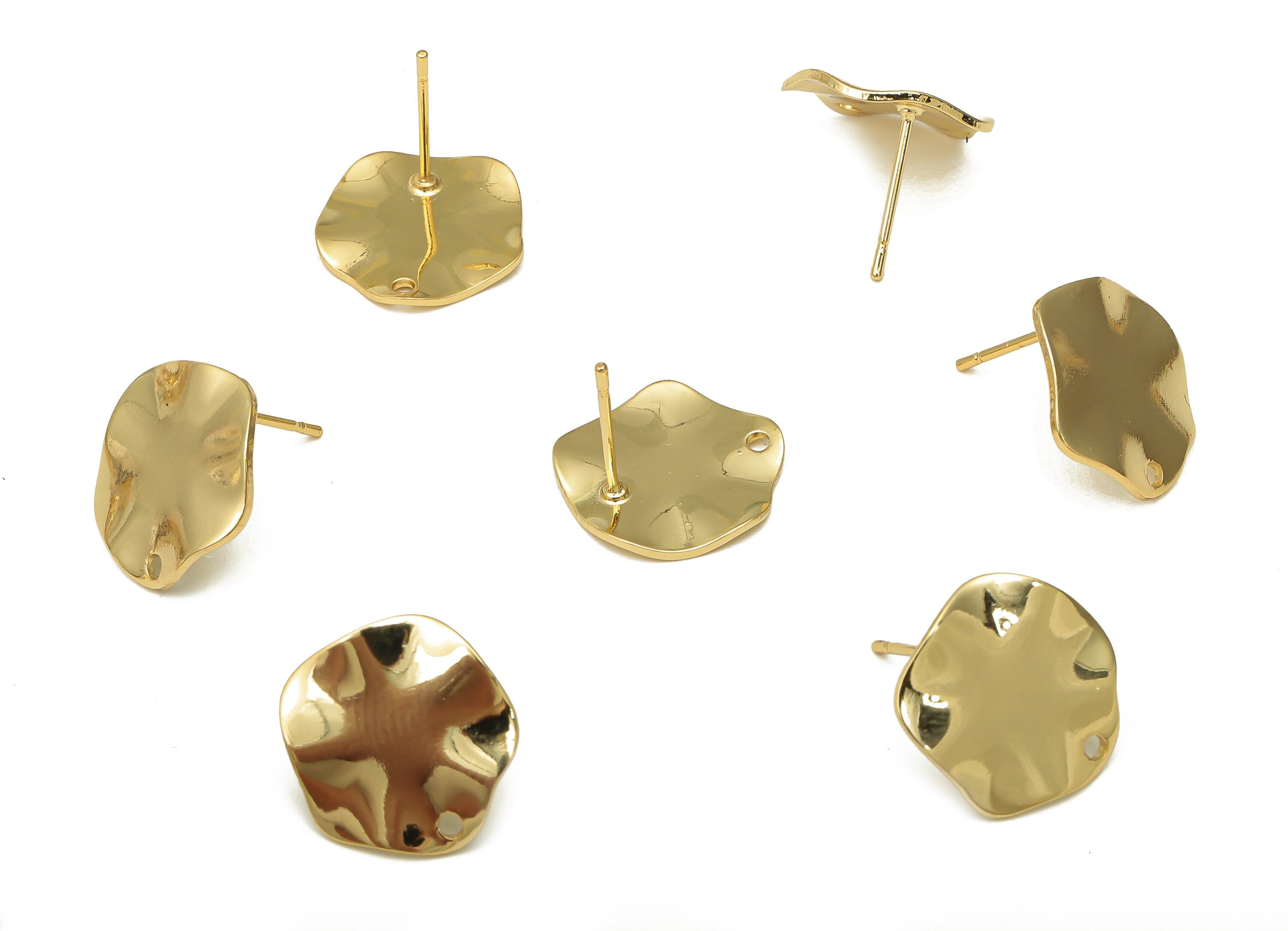Brass Wave Round Earrings Stud - Gold Plated Brass Wavy Posts - Stainless Steel Stud - 18K Real Gold Plated - 15.48x15.48x1.08mm - RGP5182 - DOMEDBAZAAR