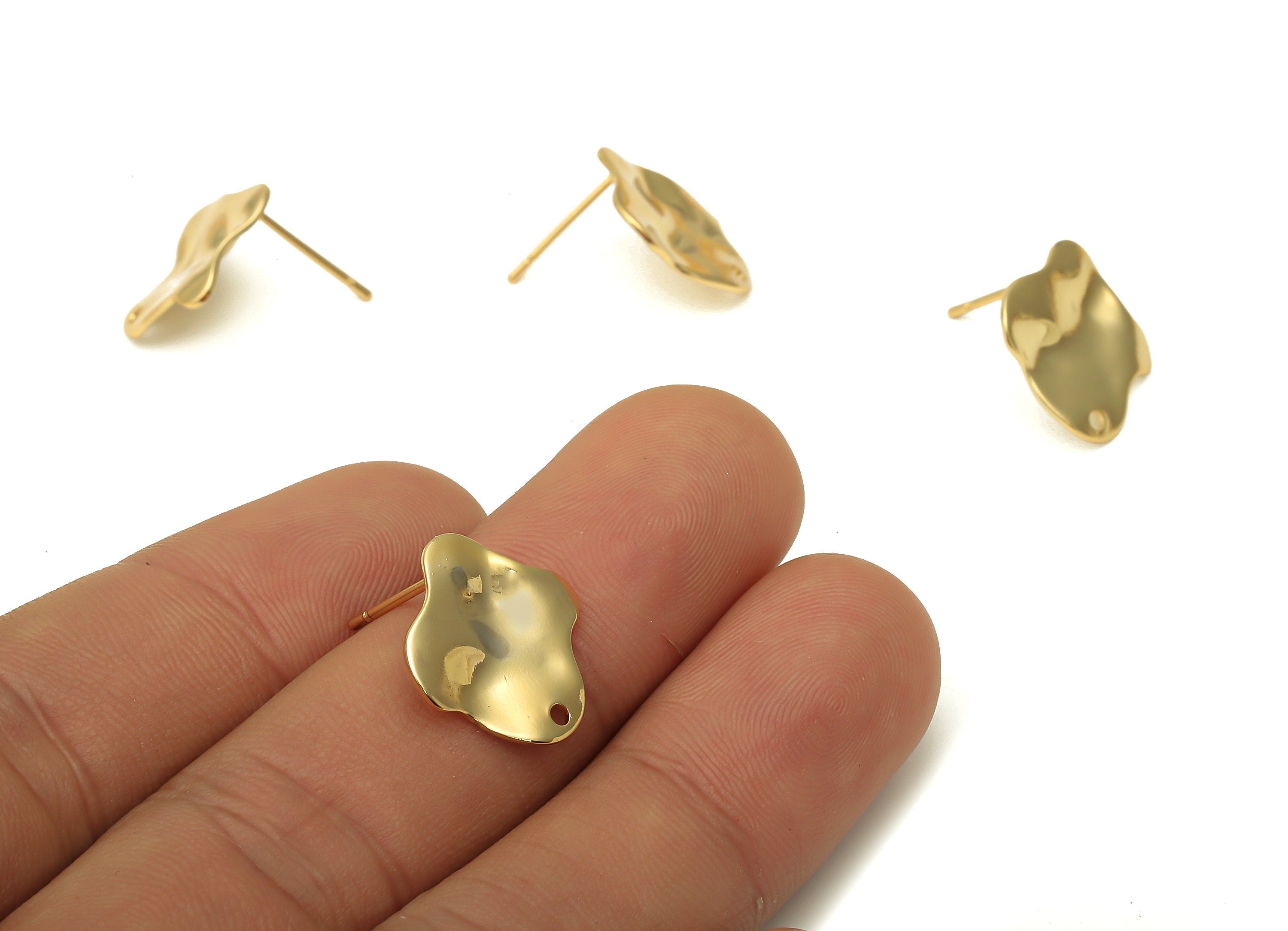 Brass Dainty Flower Earrings Stud - Gold Plated Irregular Post - Stainless Steel Stud - 18K Real Gold Plating - 16.39x15.96x0.74mm - RGP5183 - DOMEDBAZAAR