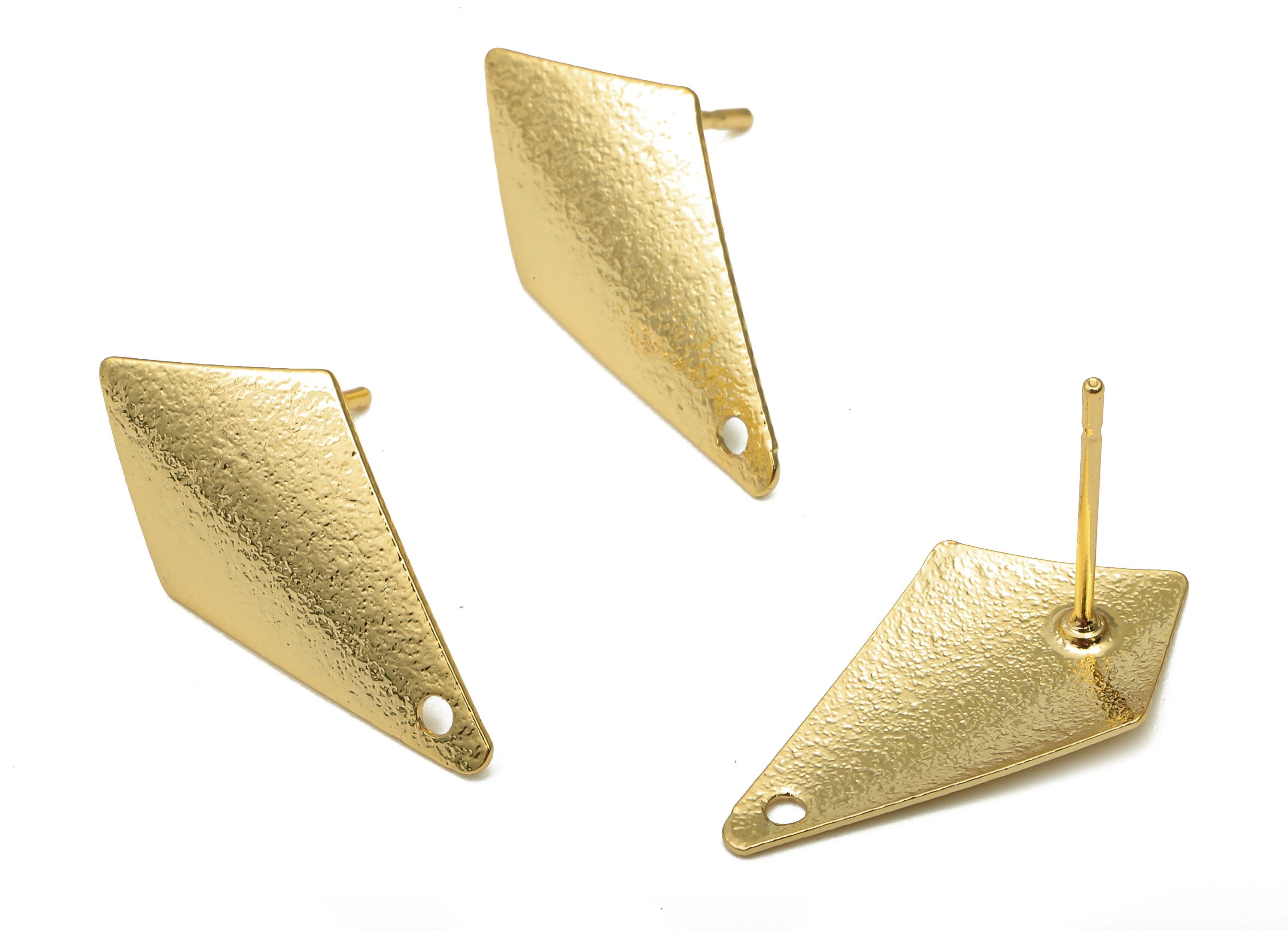 Brass Rhombus Earring Posts - Brass Diamond Stud - Stainless Steel Stud - 18K Real Gold Plated Brass Post - 21.64x11.8x0.67mm - RGP5185 - DOMEDBAZAAR