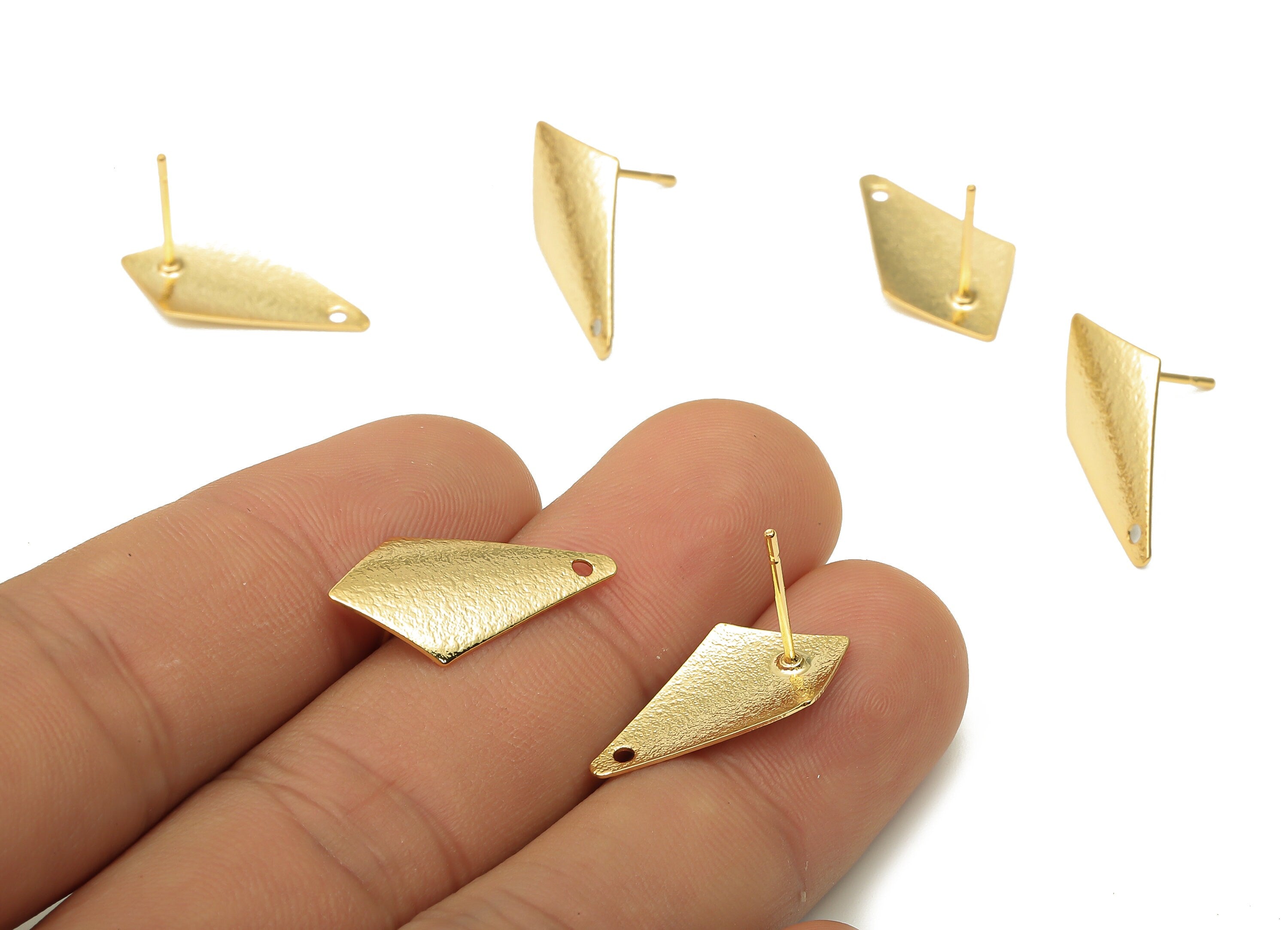 Brass Rhombus Earring Posts - Brass Diamond Stud - Stainless Steel Stud - 18K Real Gold Plated Brass Post - 21.64x11.8x0.67mm - RGP5185 - DOMEDBAZAAR